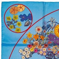 Hermes Planifleurs Silk Scarf 90 Sky Blue Pink Red New Store Tag S Item