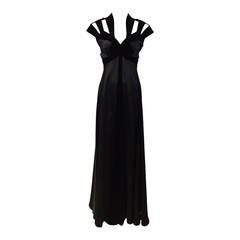 Vintage Thierry Mugler Black Silk Gown with Cut Out Shoulder, 1990s 