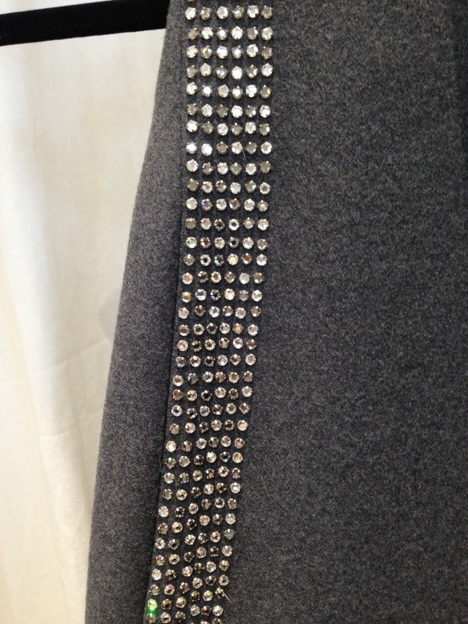 1960s Geoffrey Beene Museum Grey Sleeveless Wool Dress with Rhinestones Collar 3