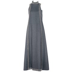 Vintage 1960s Geoffrey Beene Museum Grey Sleeveless Wool Dress with Rhinestones Collar