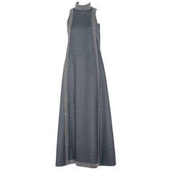 1960s Geoffrey Beene Museum Grey Sleeveles Wool Dress with Rhinestones Colla 6