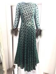 1970s CARDINALI green silk dress with velvet dots