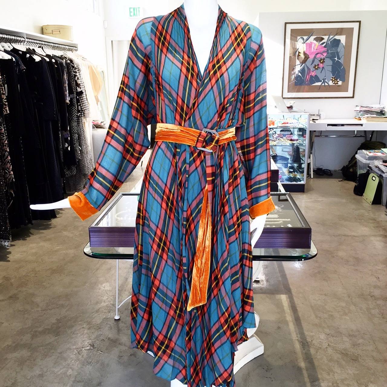 Jean Paul Gaultier tartan print wrap dress
fit size 2/4/6 
Fabric : Rayon/silk/velvet