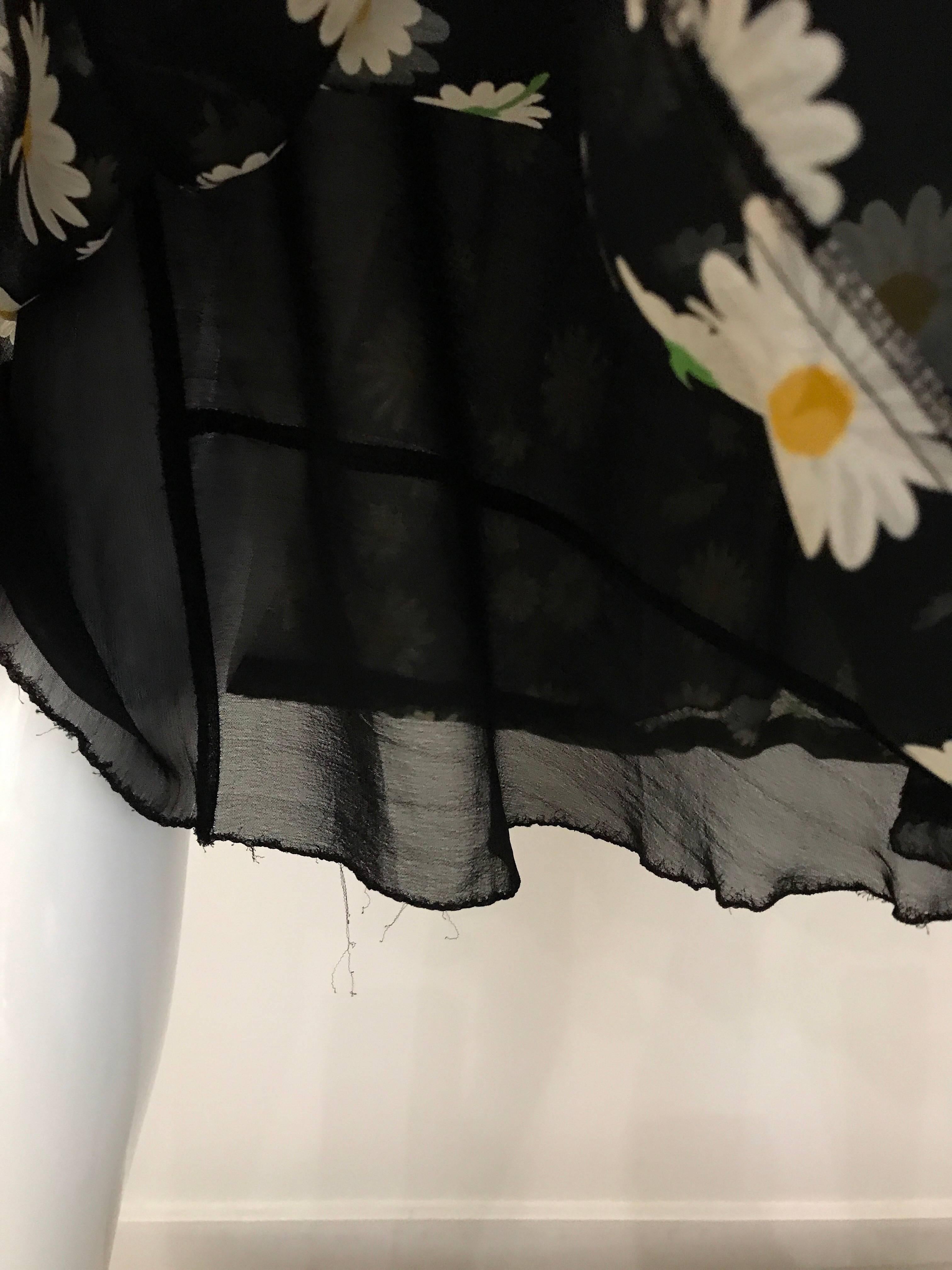  1970s SAINT LAURENT Black Daisy Print Silk Blouse and Skirt ensemble  3