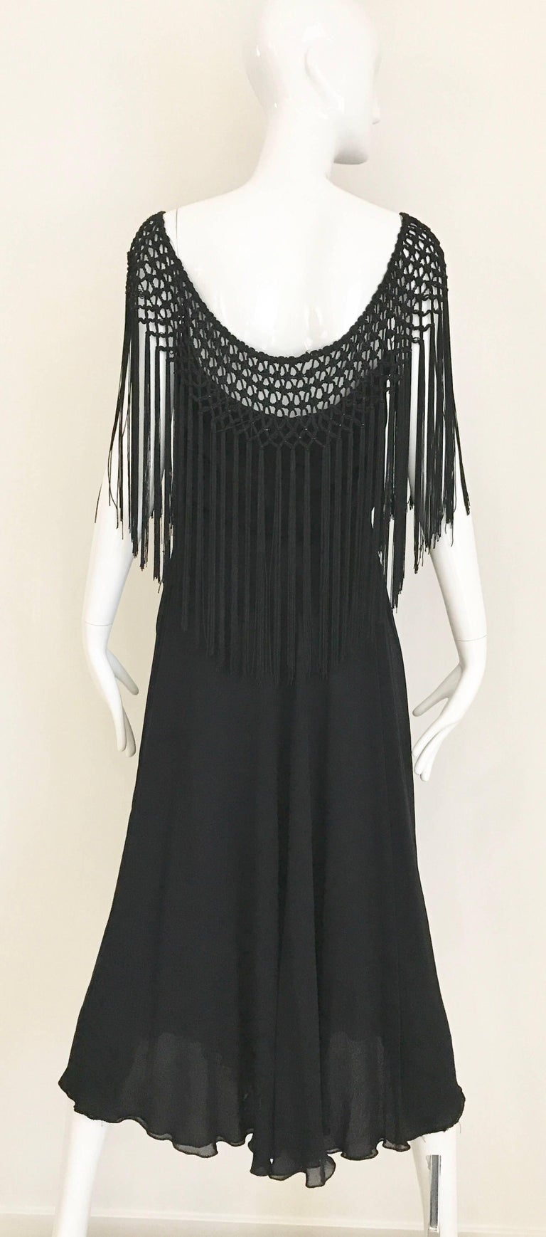 1970s Black Silk Fringe Cocktail Dress For Sale at 1stdibs