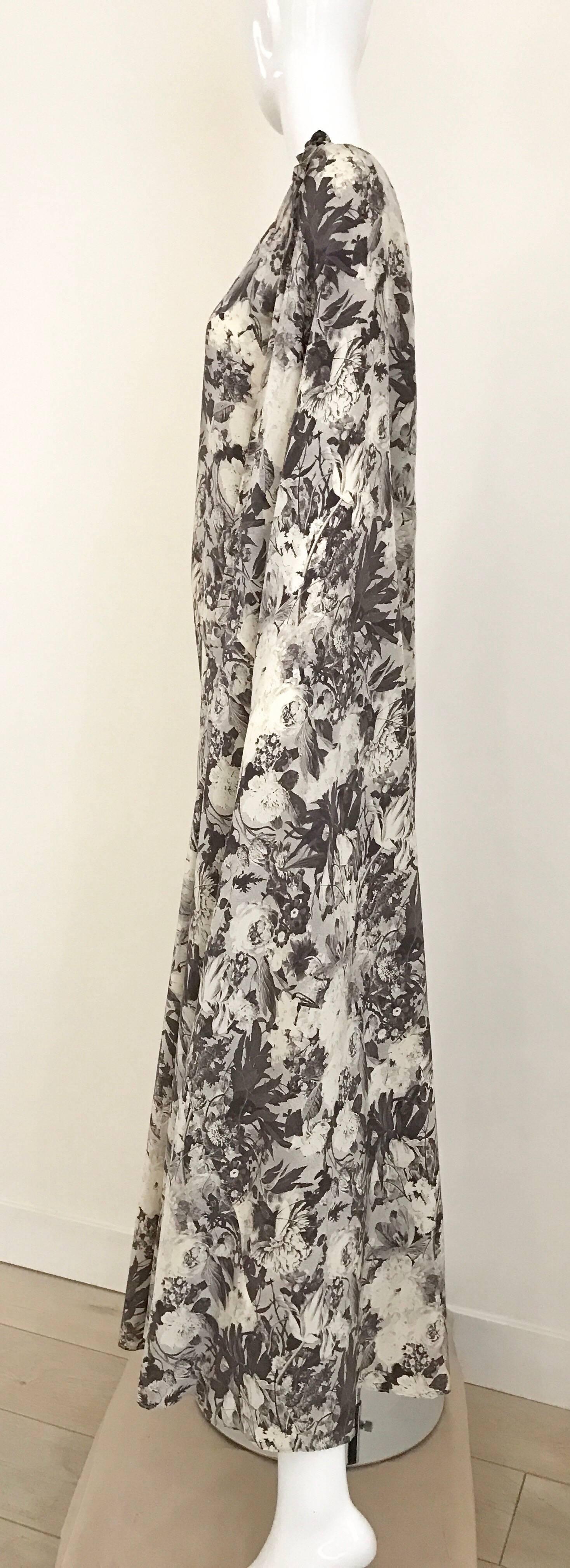 Jean Patou Grey Floral Print One Shoulder Silk Dress, 1970s  1