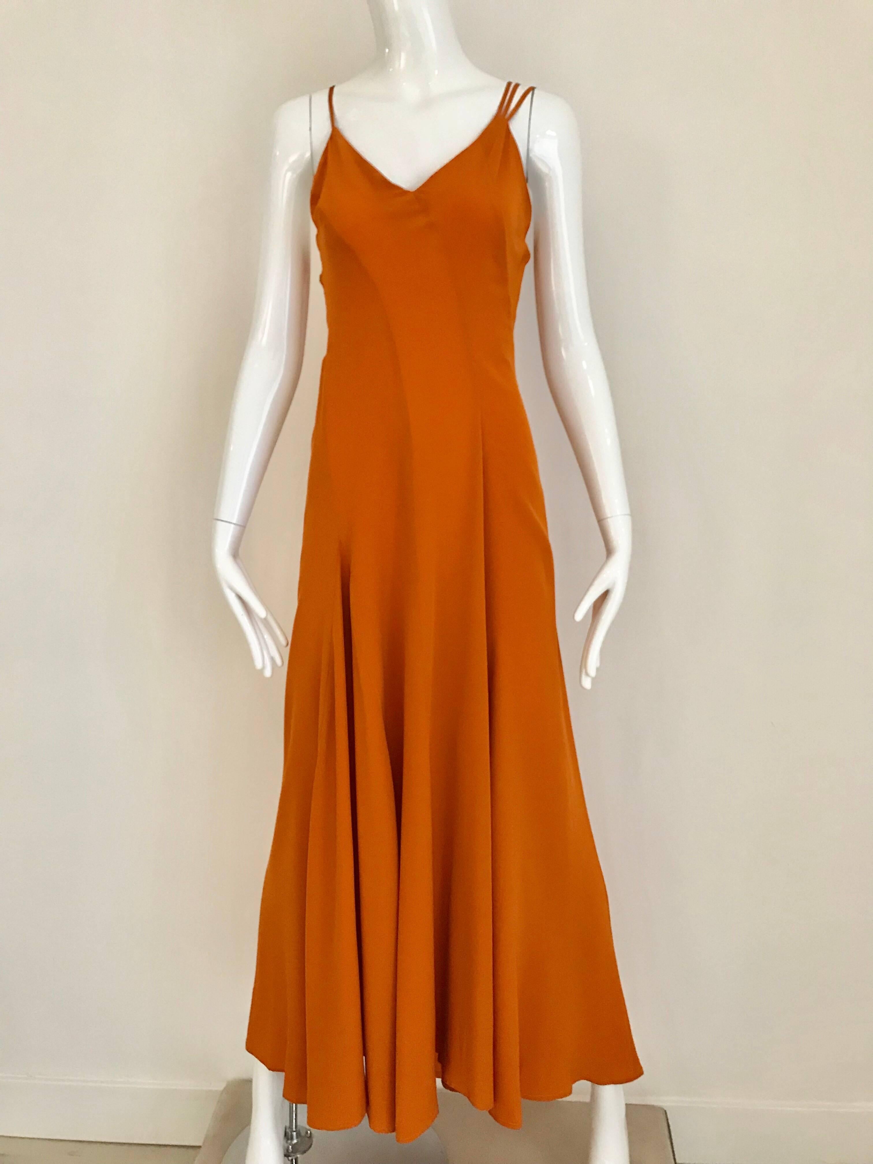 Women's Kenzo 1990s Orange Silk Sparghetti Strap Silk Dress with Belt 
