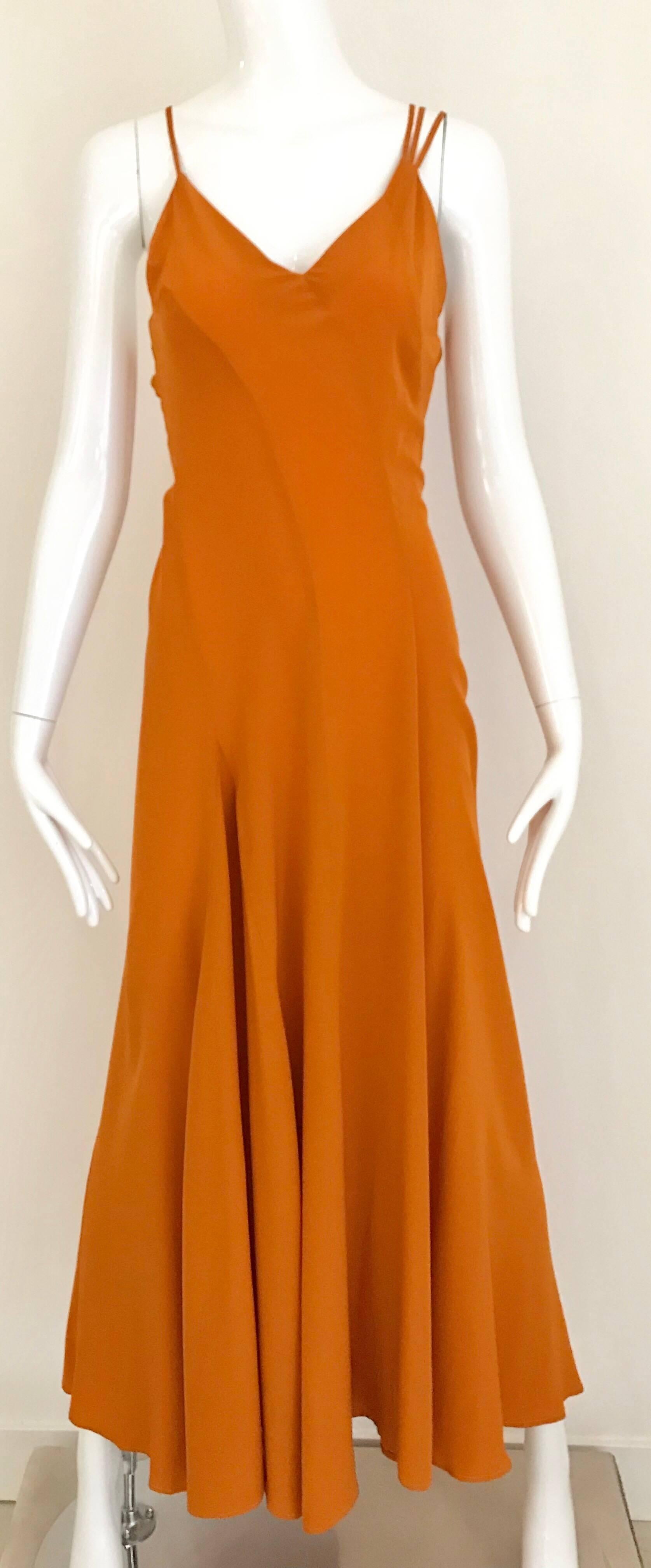 Kenzo 1990s Orange Silk Sparghetti Strap Silk Dress with Belt  1
