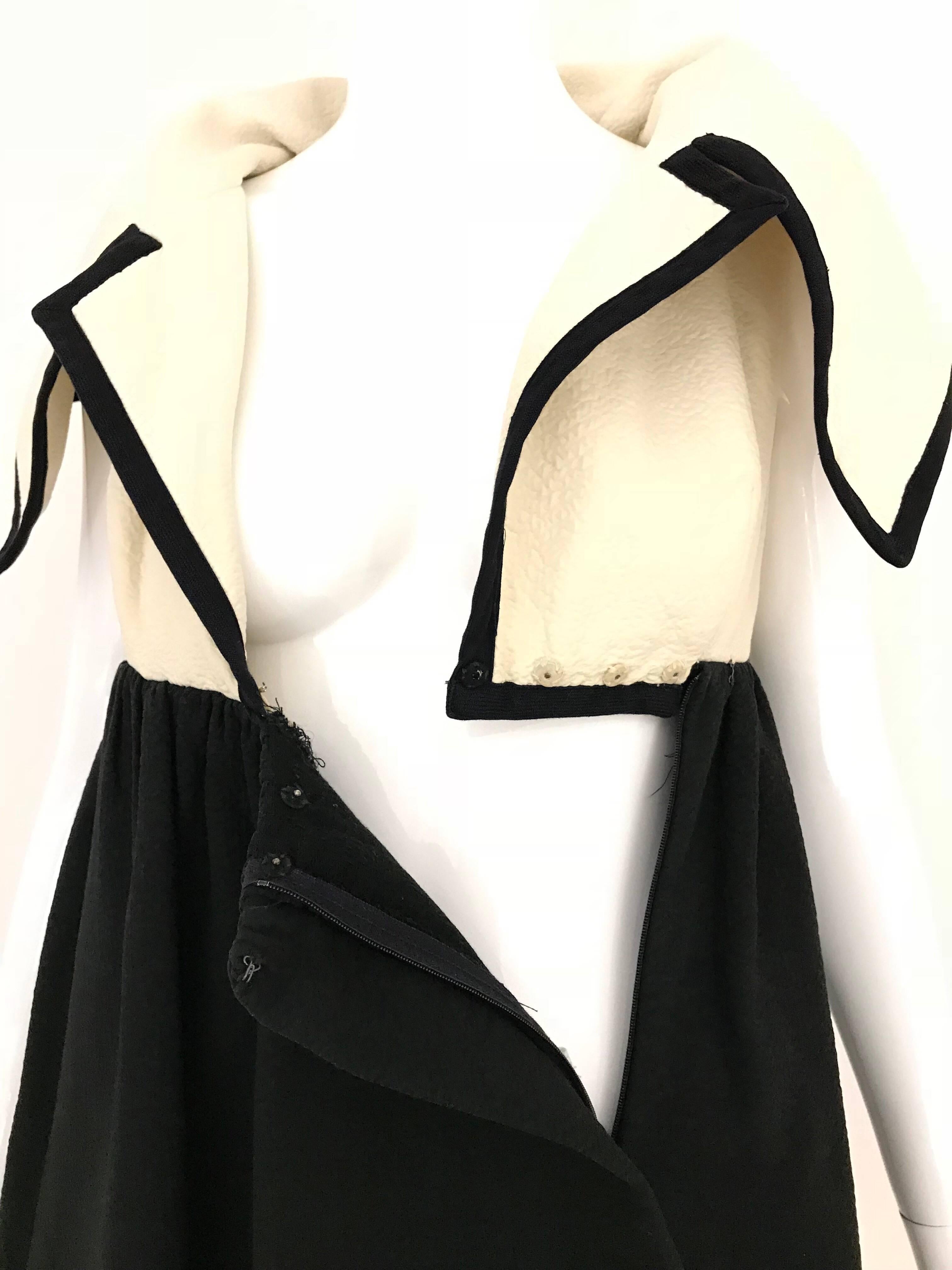 1960s Geoffrey Beene Creme and Black Cotton Mini Dress with Large Collar 1