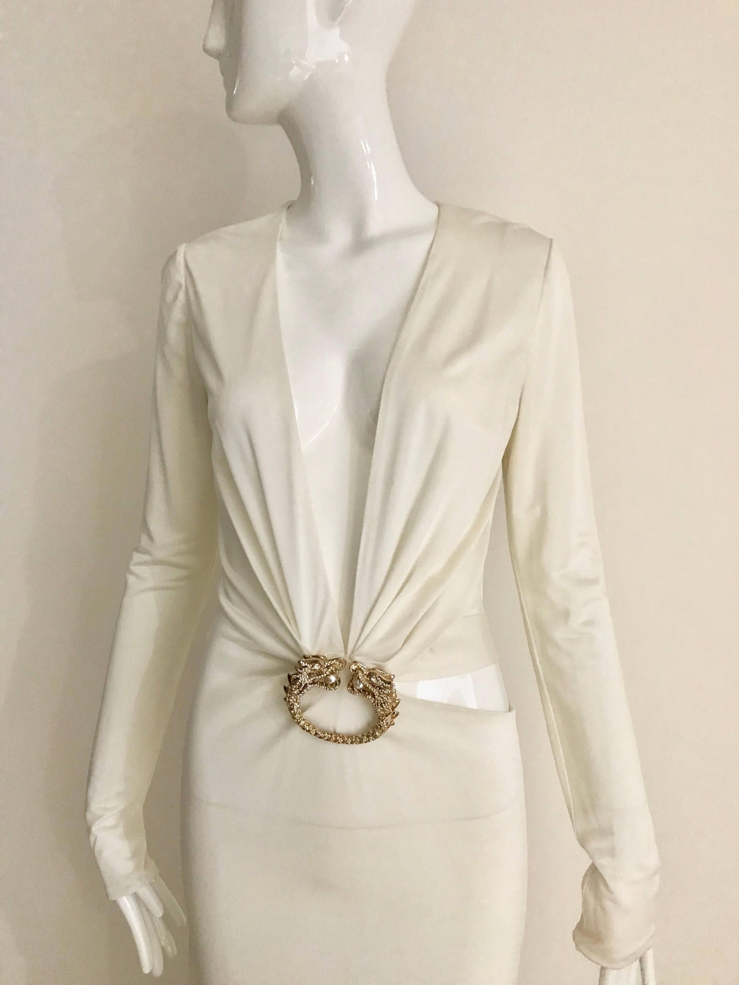 Iconic White Gucci V Neck Jersey Gown by Tom Ford  1