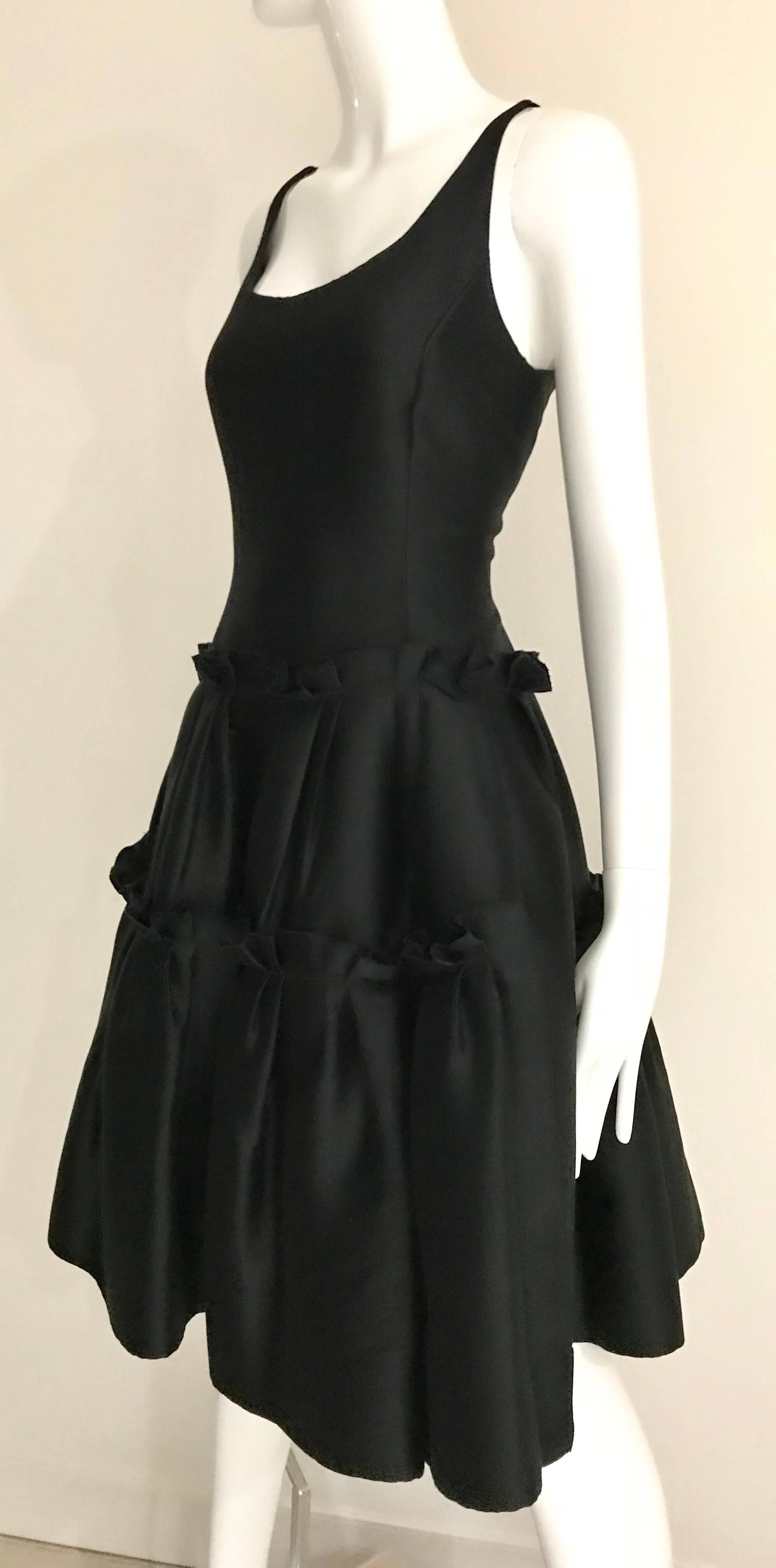 Women's Oscar De La Renta Black Silk Cocktail Dress 