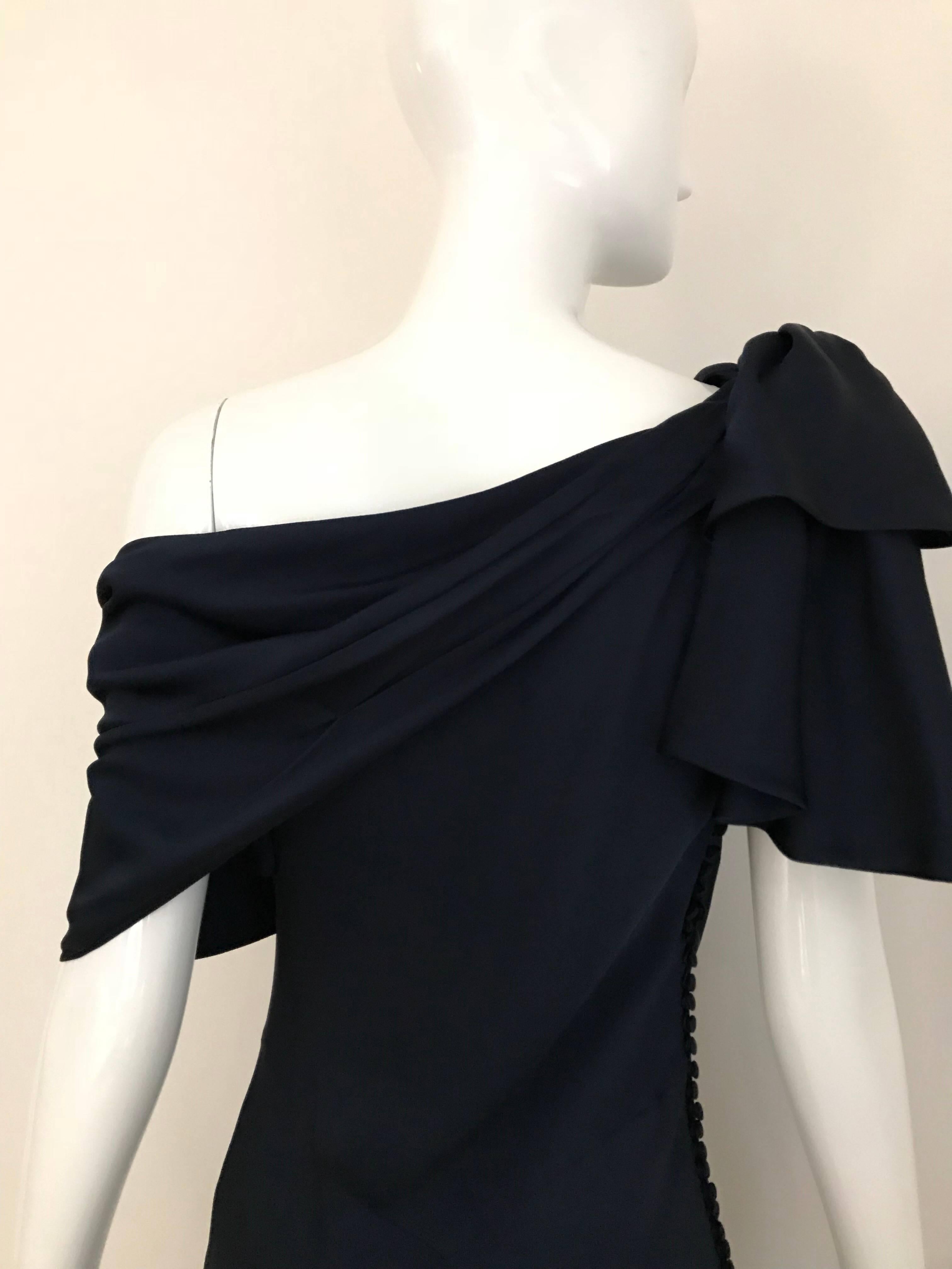 Christian Dior  Galliano Navy Blue Silk charmeuse  One Shoulder Cocktail Dress In Excellent Condition In Beverly Hills, CA