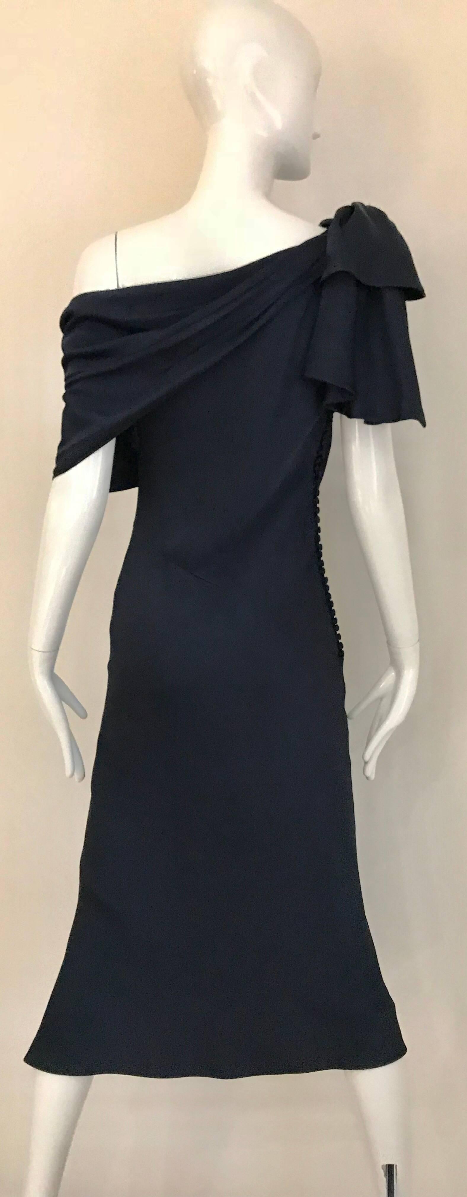 Women's Christian Dior  Galliano Navy Blue Silk charmeuse  One Shoulder Cocktail Dress