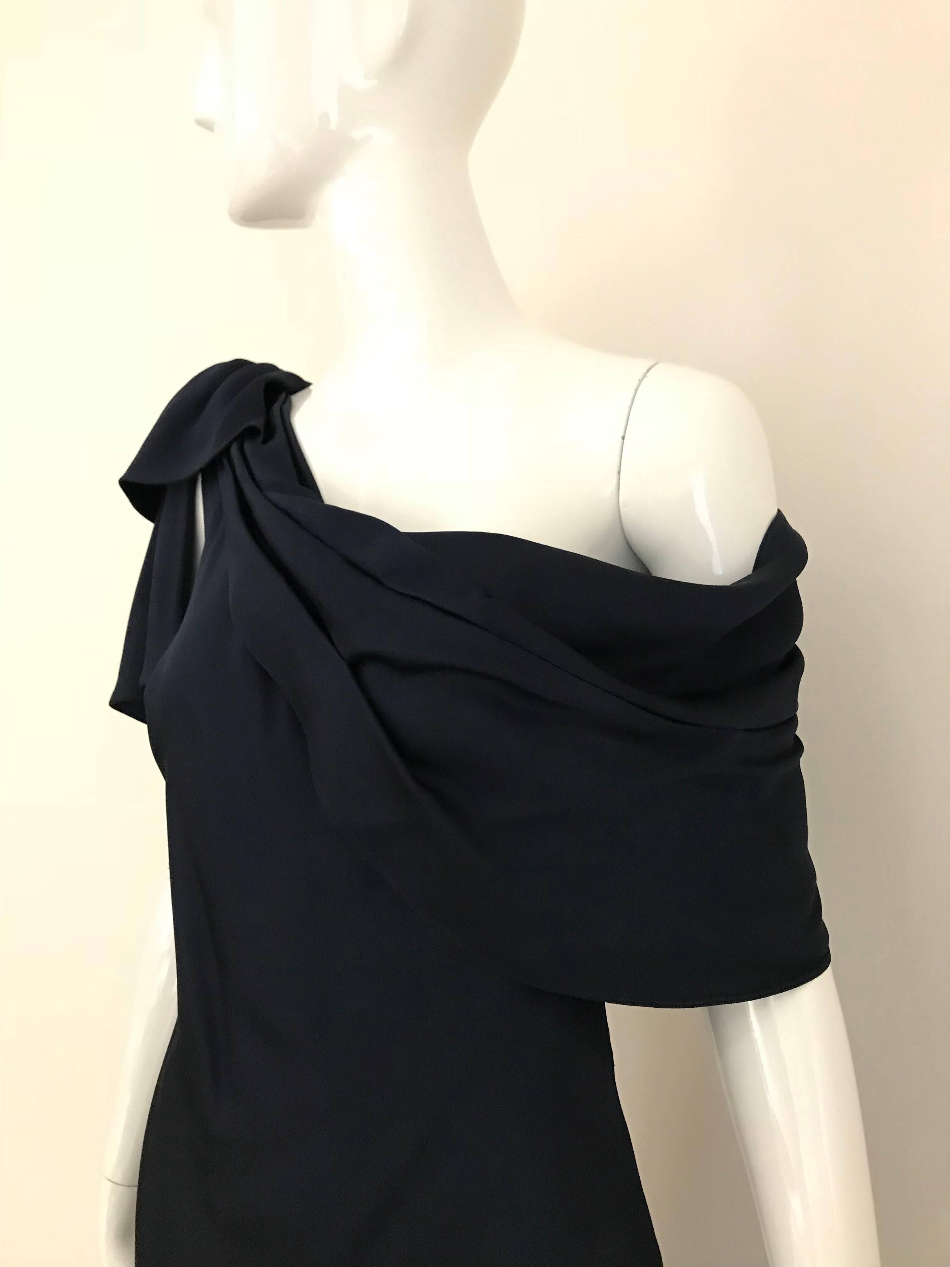 Christian Dior  Galliano Navy Blue Silk charmeuse  One Shoulder Cocktail Dress 2