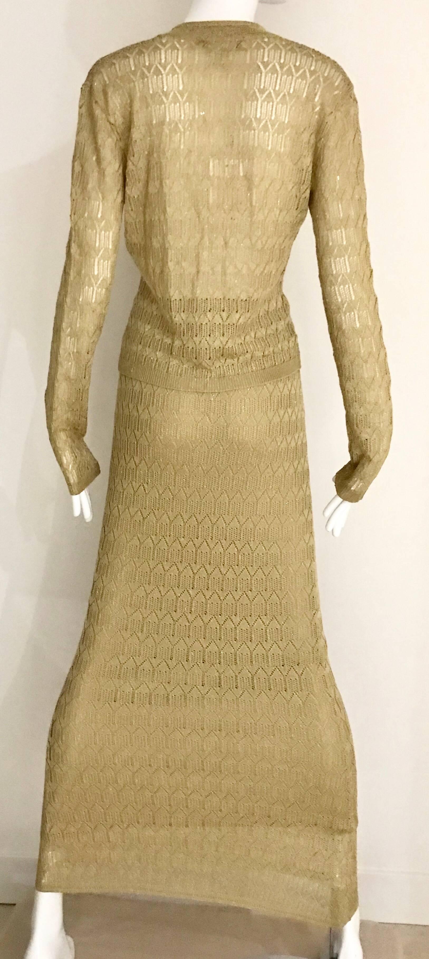 Brown Christian Dior Gold Knit Cardigan Skirt Set