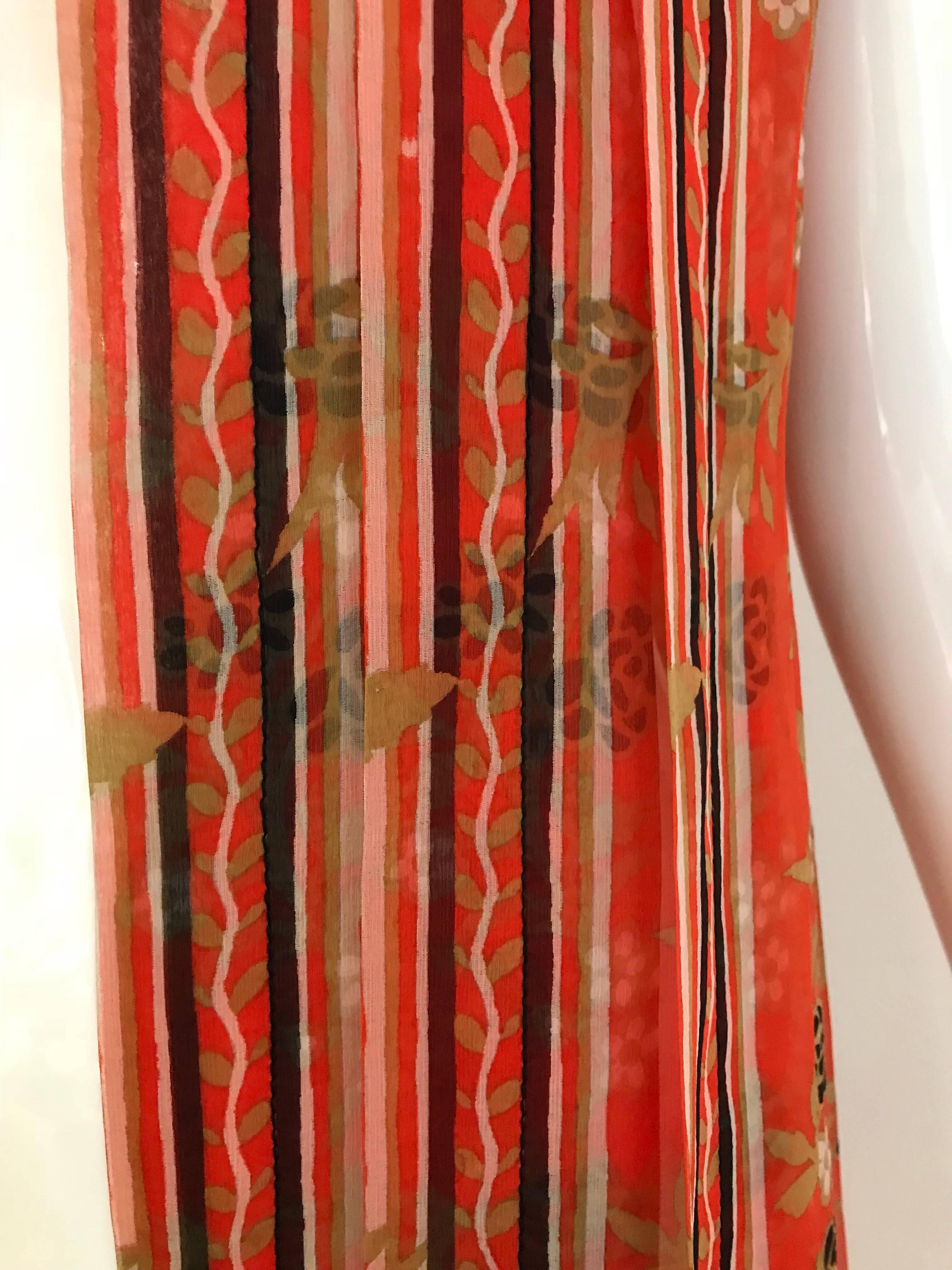 Women's 1970s GALANOS Orange and Black Floral Silk Print Dress with Vest  For Sale