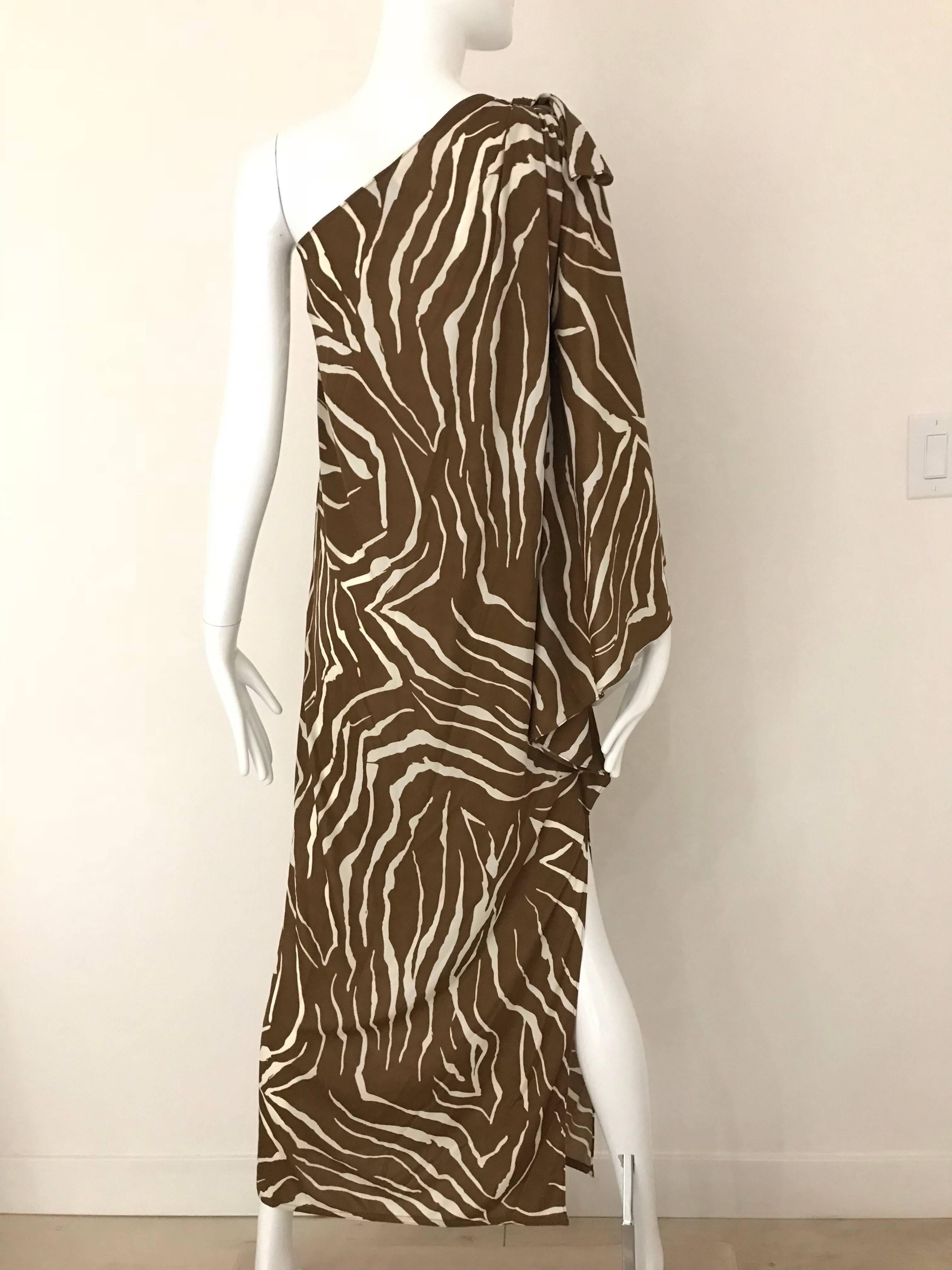 1970s Bill Tice Zebra Print One Shoulder Jersey Dress In Excellent Condition In Beverly Hills, CA