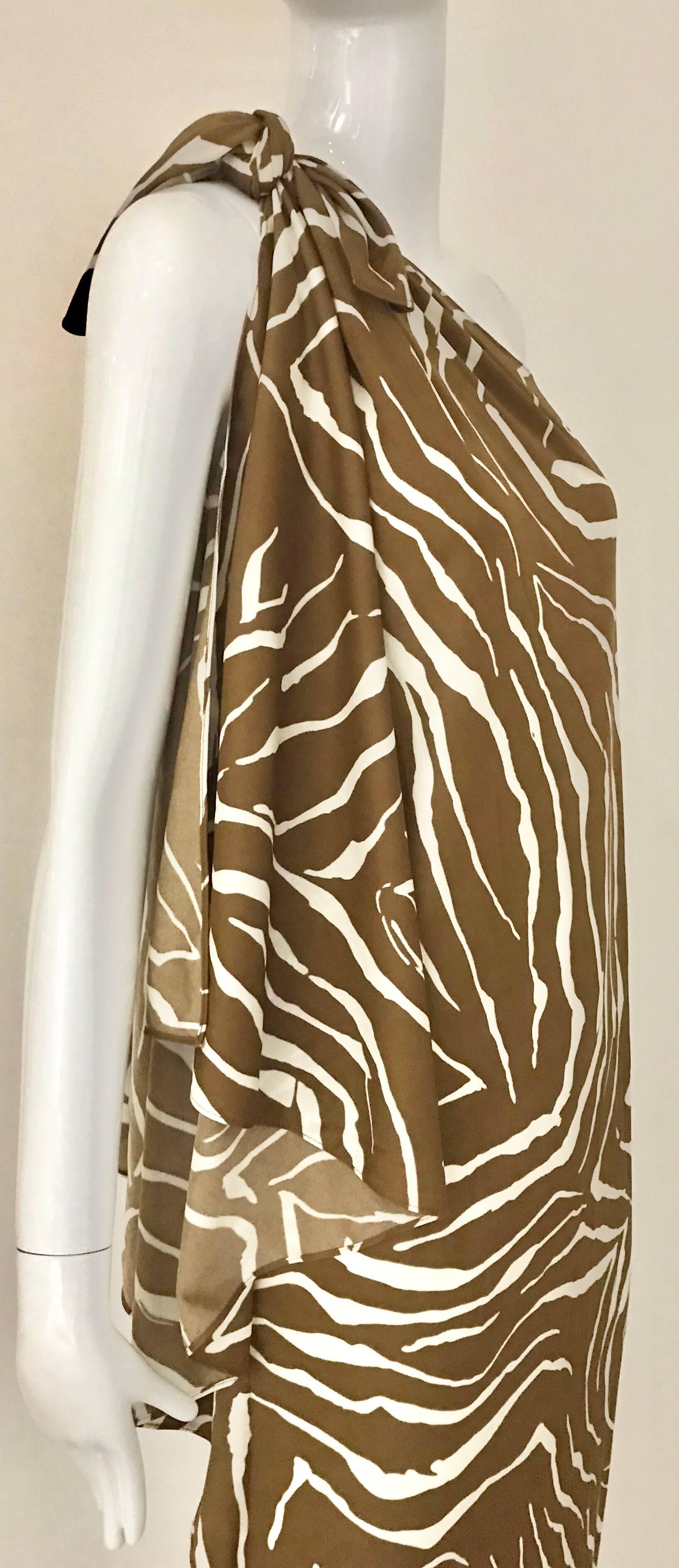 Women's 1970s Bill Tice Zebra Print One Shoulder Jersey Dress