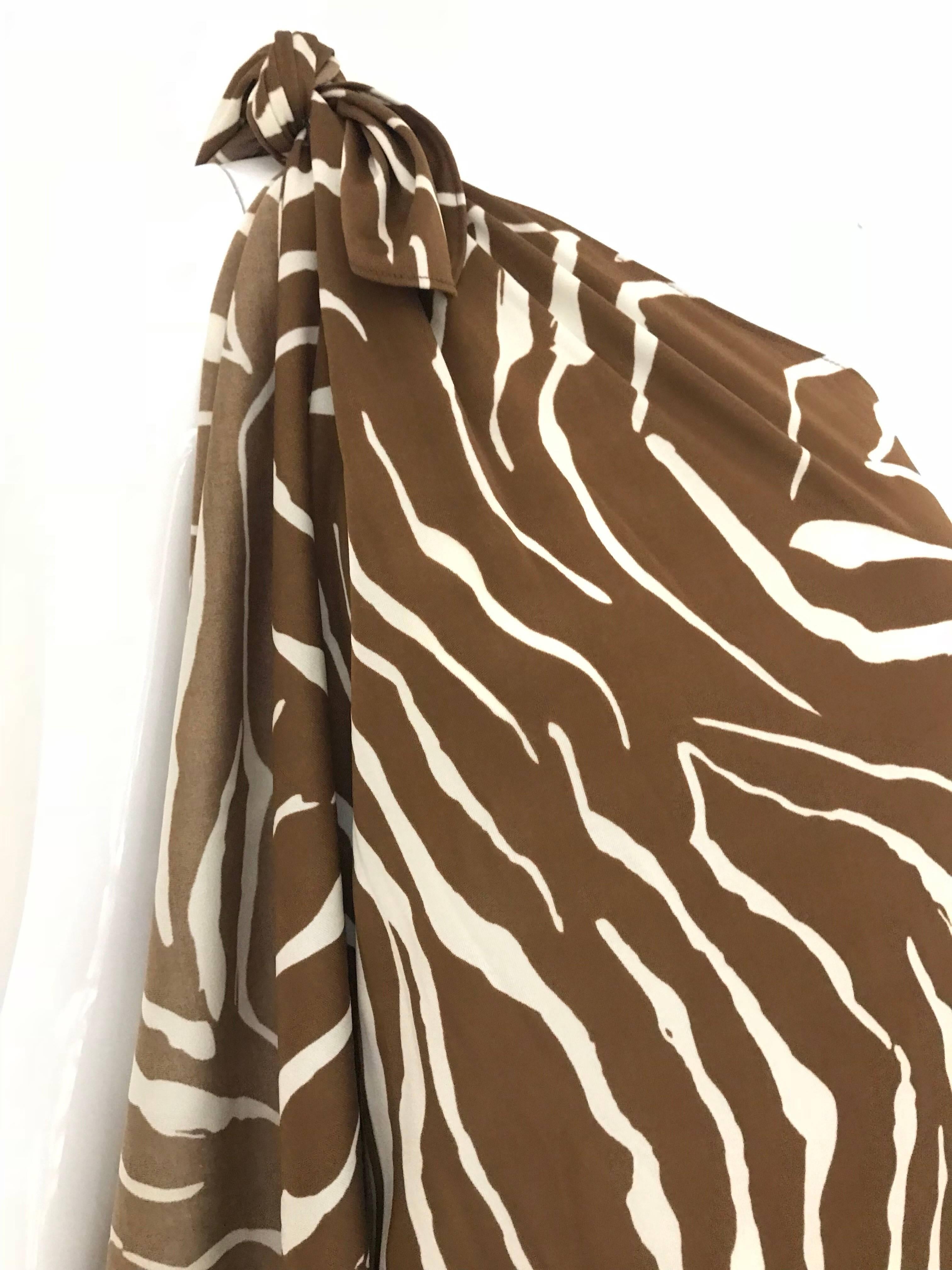 1970s Bill Tice Zebra Print One Shoulder Jersey Dress 3