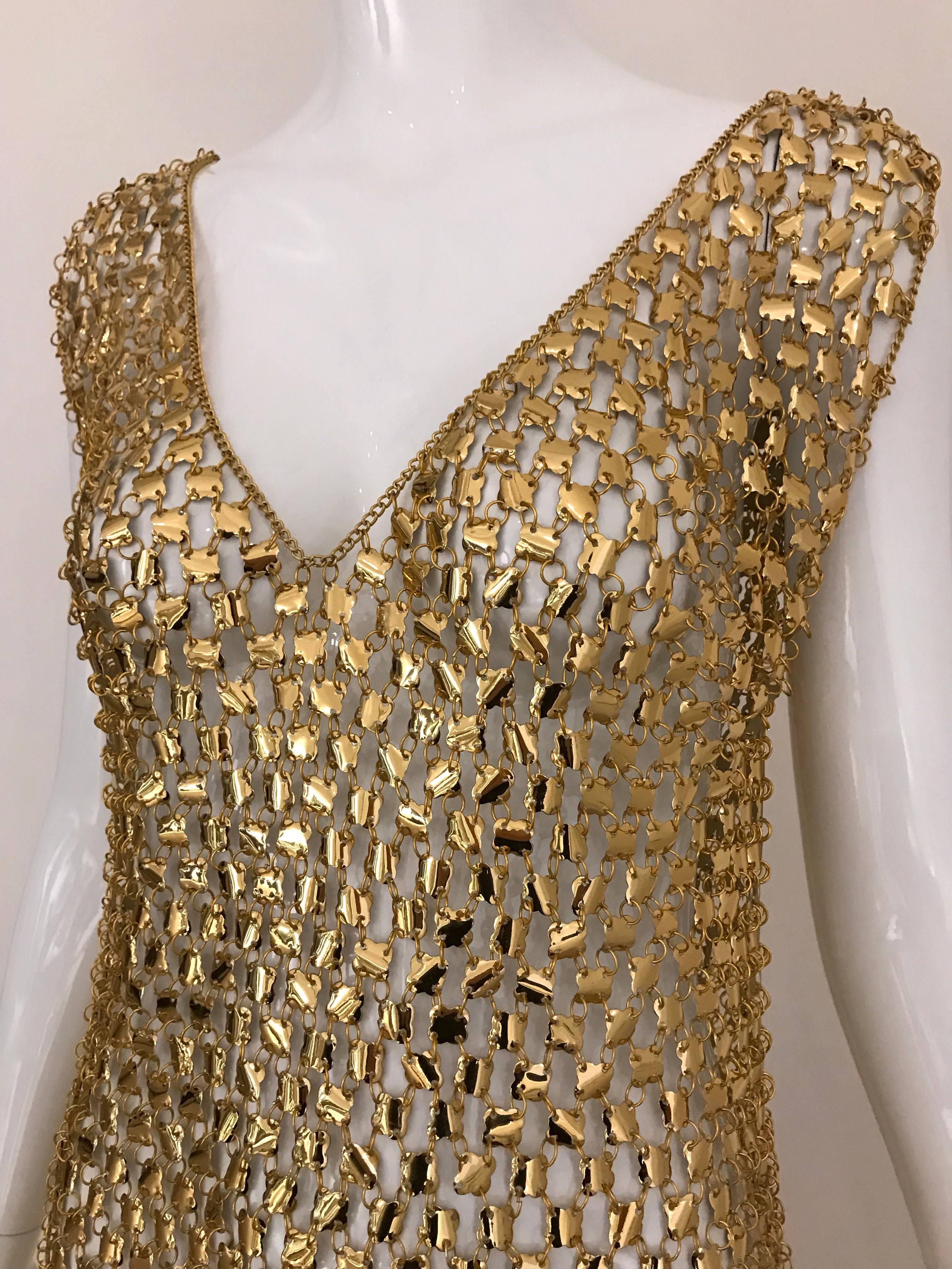 Brown 1970s Paco Rabanne Gold Chain Maxi  Dress                 