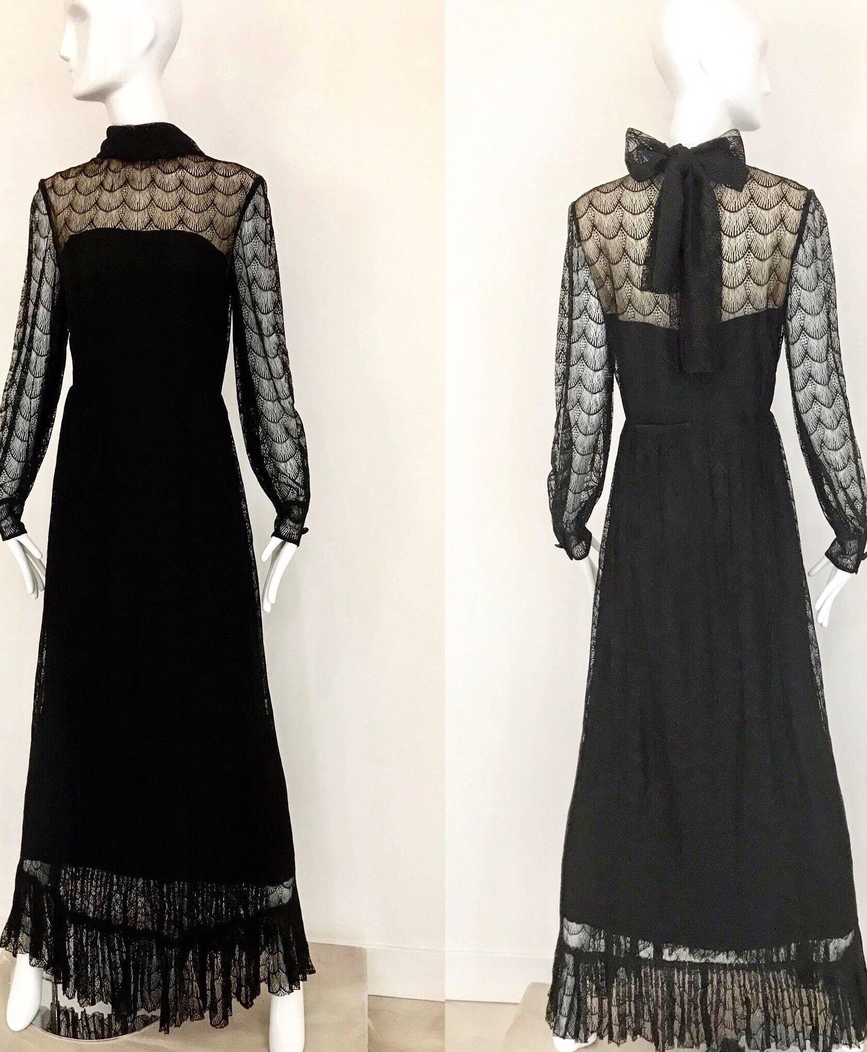 1970s Givenchy Black Lace Maxi Party Dress In Excellent Condition In Beverly Hills, CA