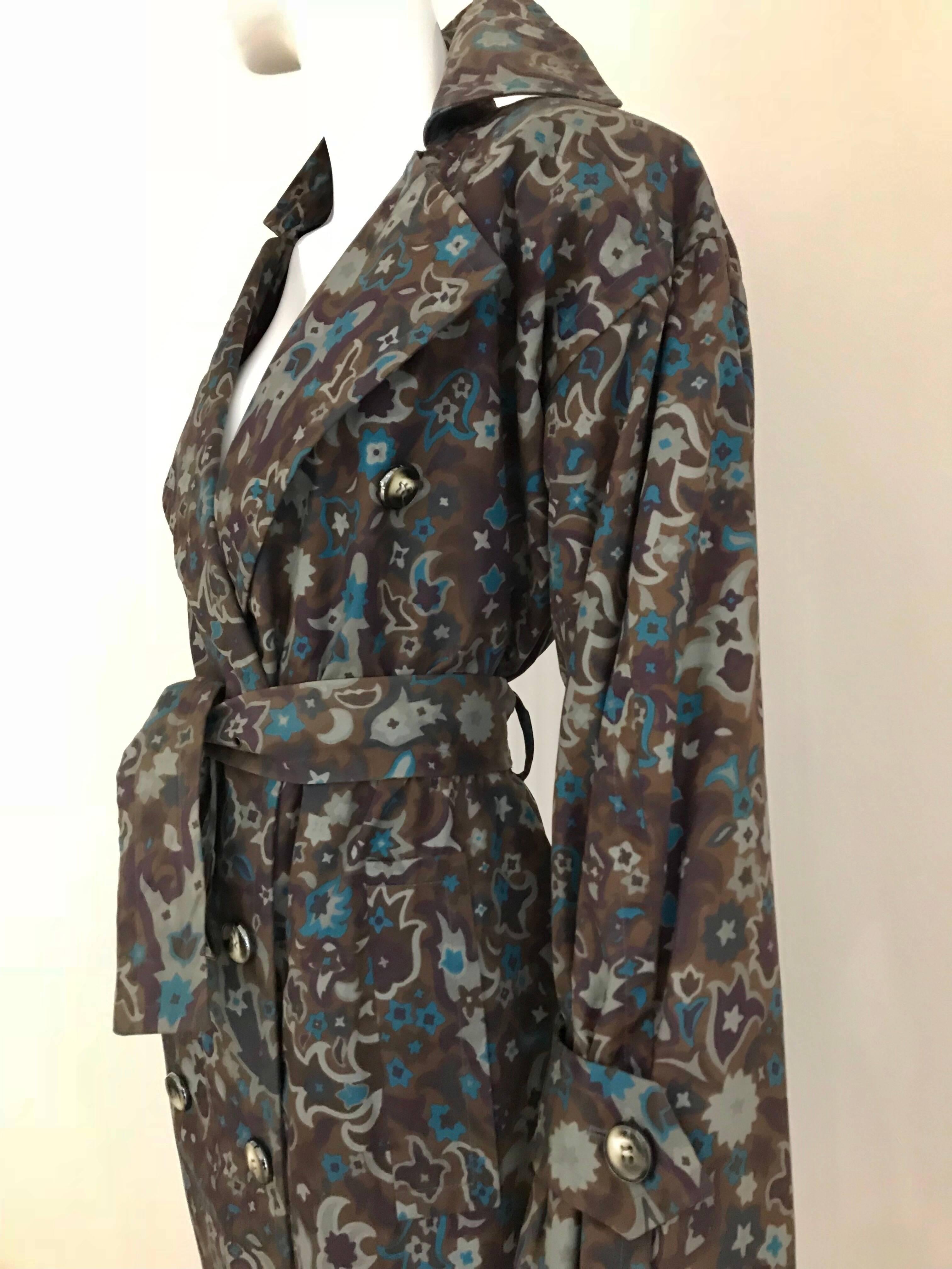 Women's 1970s Saint Laurent Brown, Teal and Grey Paisley Print vintage Trench Coat For Sale