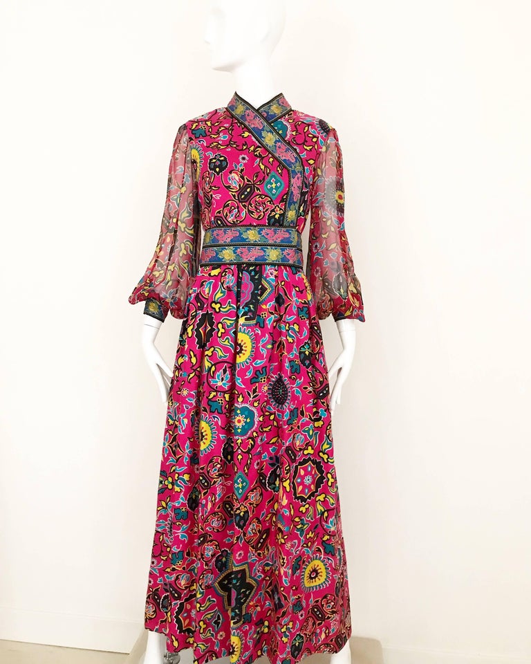 Oscar De La Renta Vintage Pink Silk Print Maxi Dress at 1stDibs | oscar ...