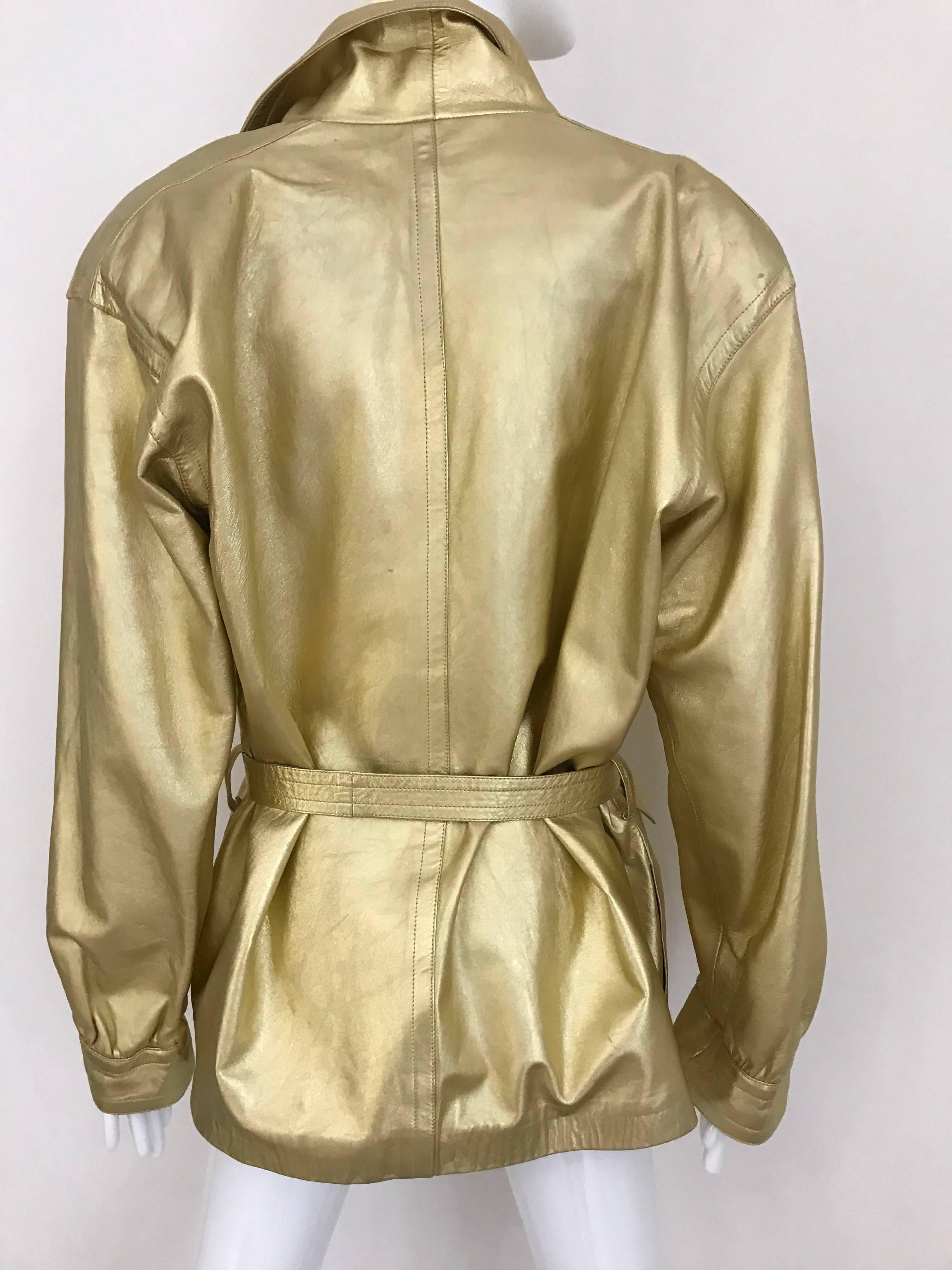 Brown 1980s Yves Saint Laurent Gold Leather jacket 