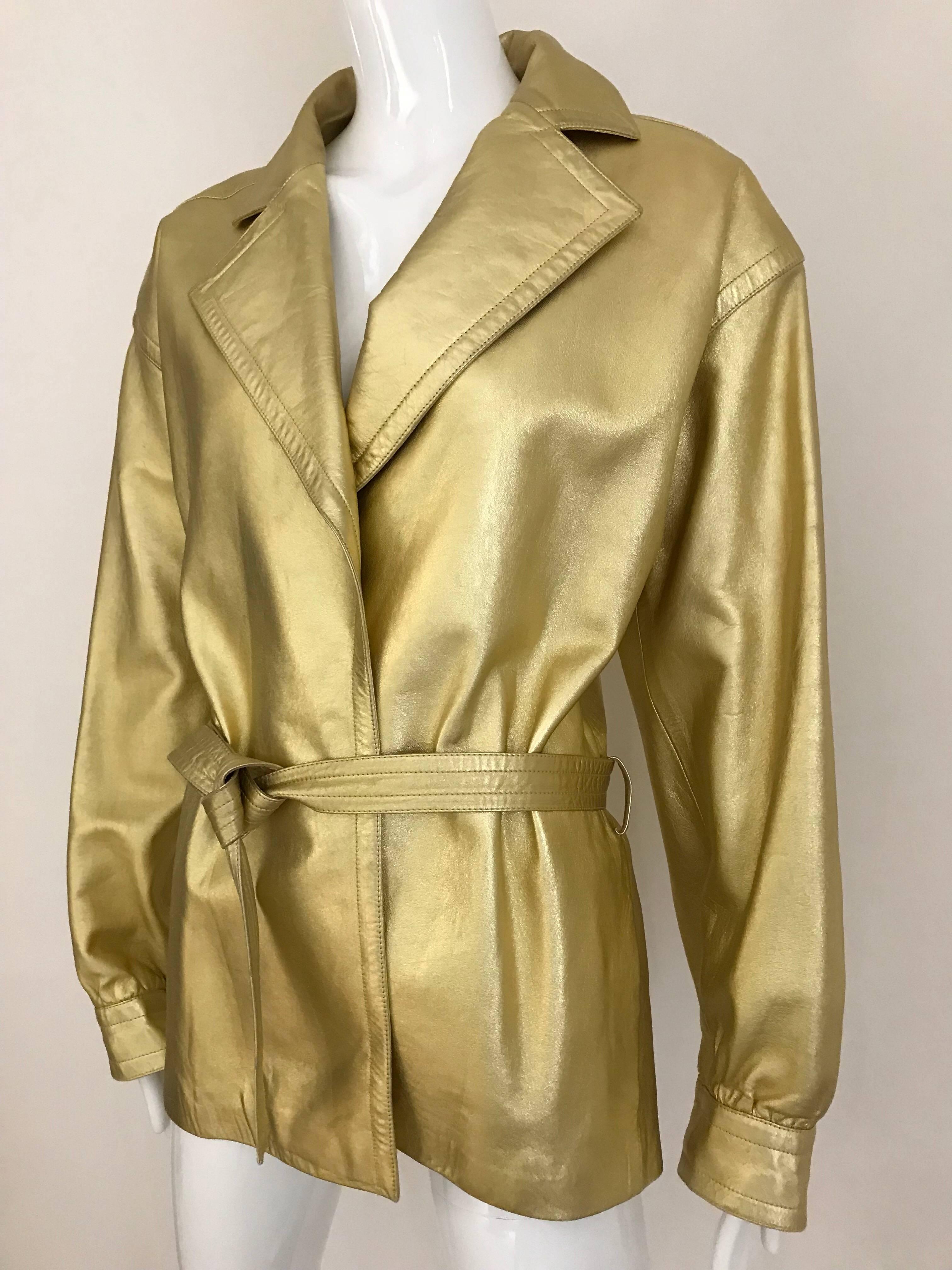1980s Yves Saint Laurent Gold Leather jacket  In Good Condition In Beverly Hills, CA