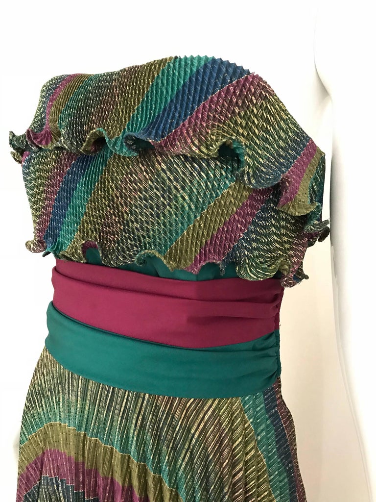 Vintage 1980s Frank Usher Multi Color Metallic Print Cocktail Dress  In Excellent Condition For Sale In Beverly Hills, CA