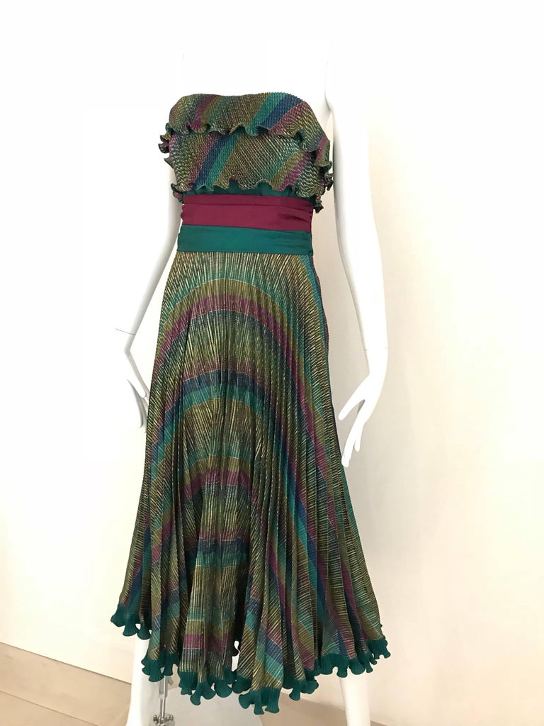 Vintage 1980s Frank Usher Multi Color Metallic Print Cocktail Dress  For Sale 2