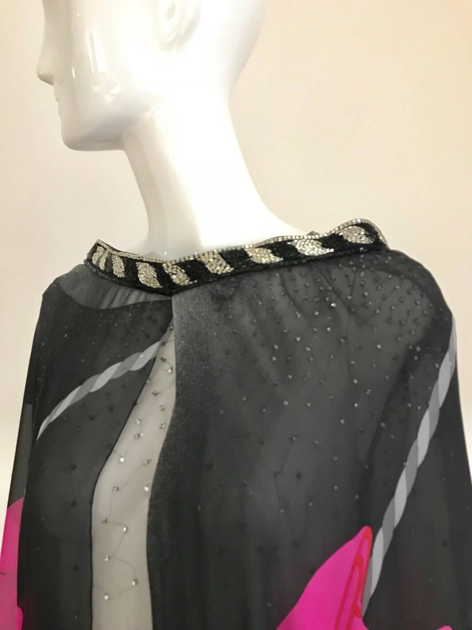 Vintage Hanae Mori Black and Pink Abstract Print Dress Skirt Ensemble For Sale 3