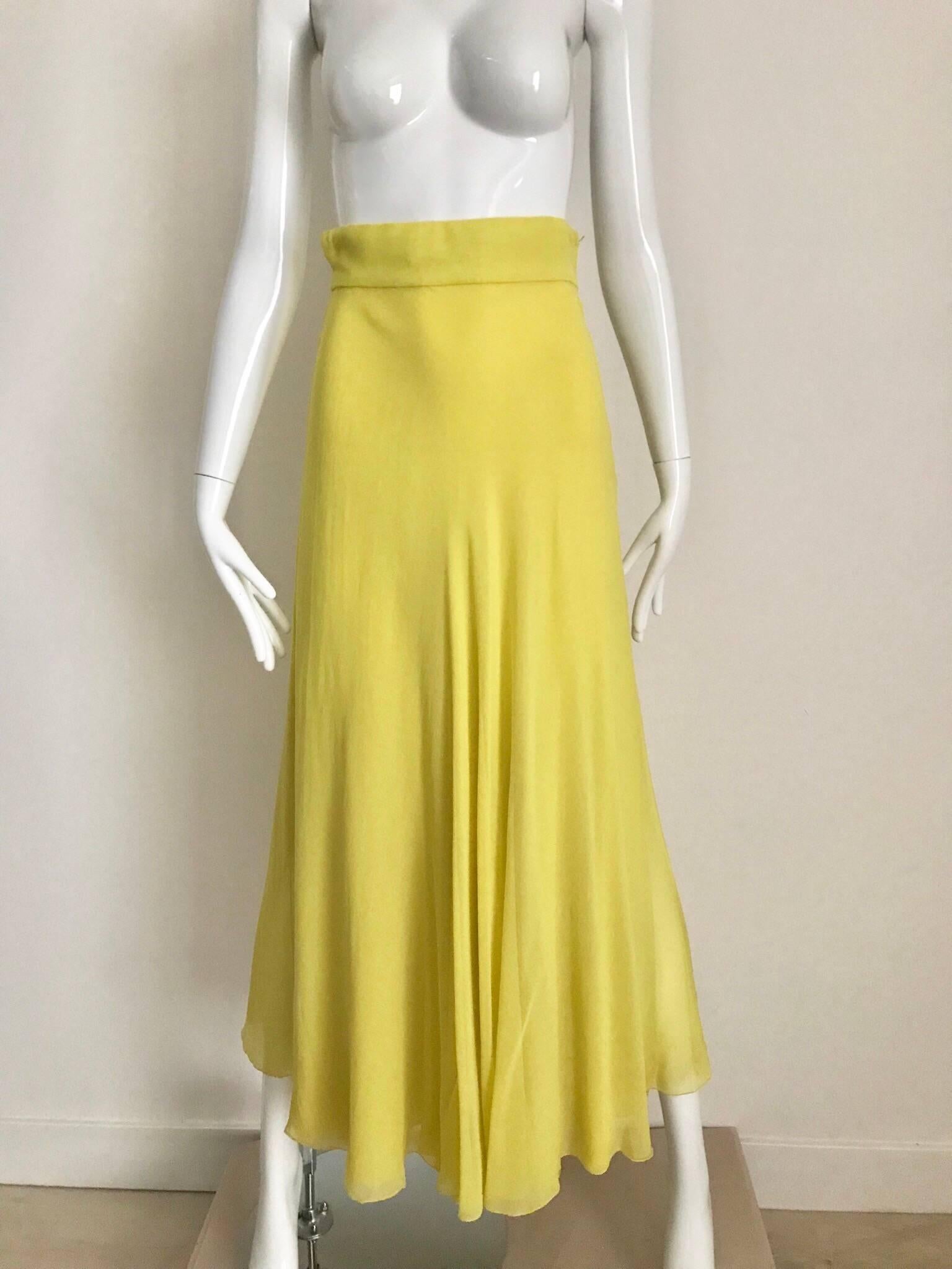 Vintage Galanos Chartruese Silk Blouse and Skirt Set 1970s 4