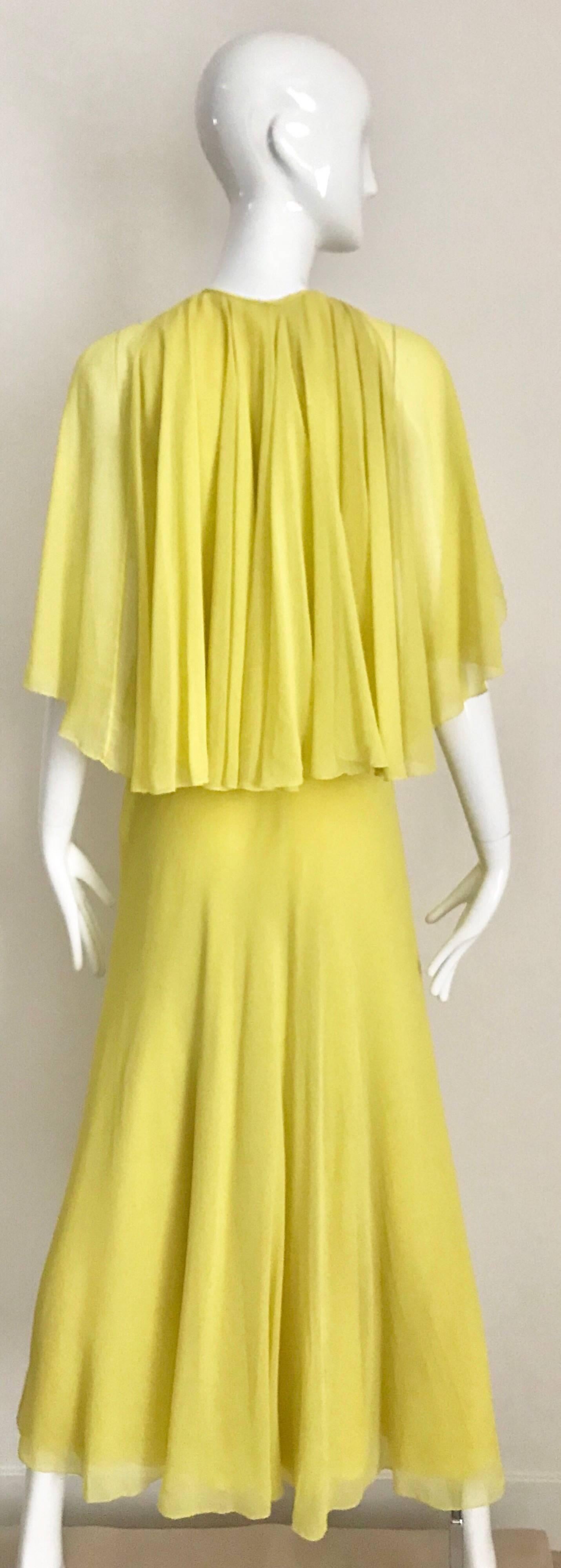 Vintage Galanos Chartruese Silk Blouse and Skirt Set 1970s 5