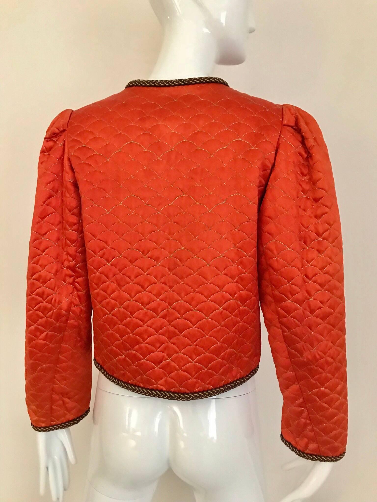 Vintage Saint Laurent Mandarin Orange Silk Jacket 1980s  1