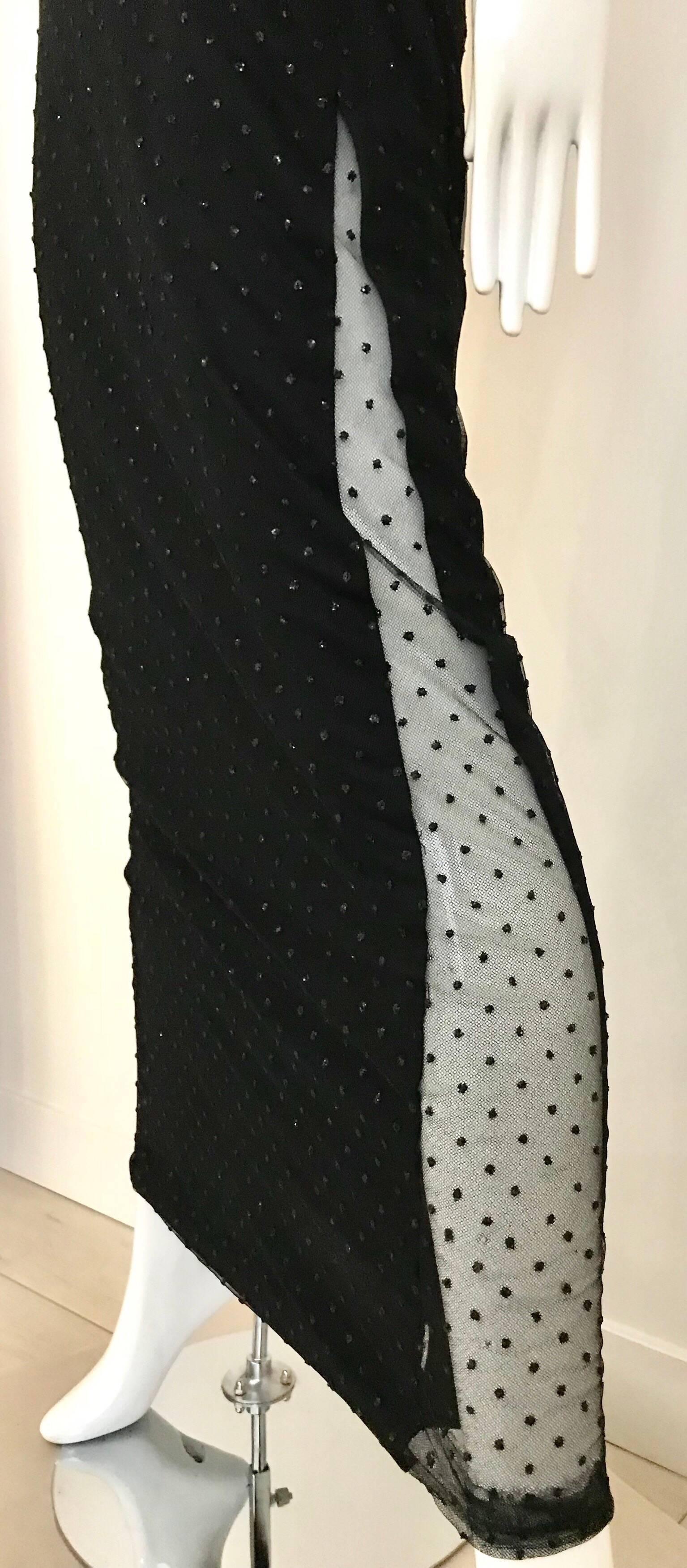 Women's Vintage LORIS AZZARO Black Mesh Cut Out Sexy Evening Gown