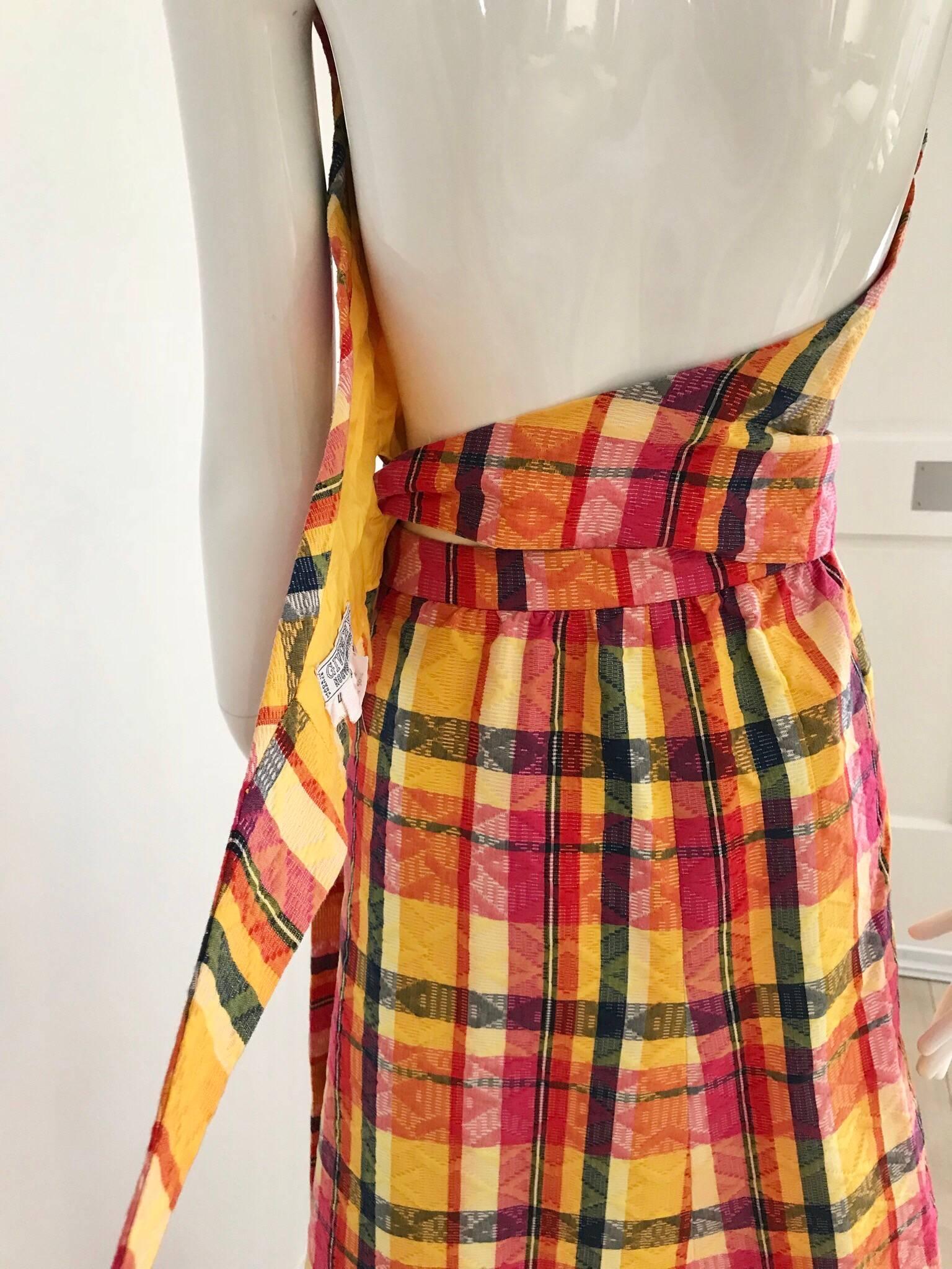 Givenchy Yellow and Orange Plaid Halter Top and Skirt set, 1970s  In Excellent Condition For Sale In Beverly Hills, CA