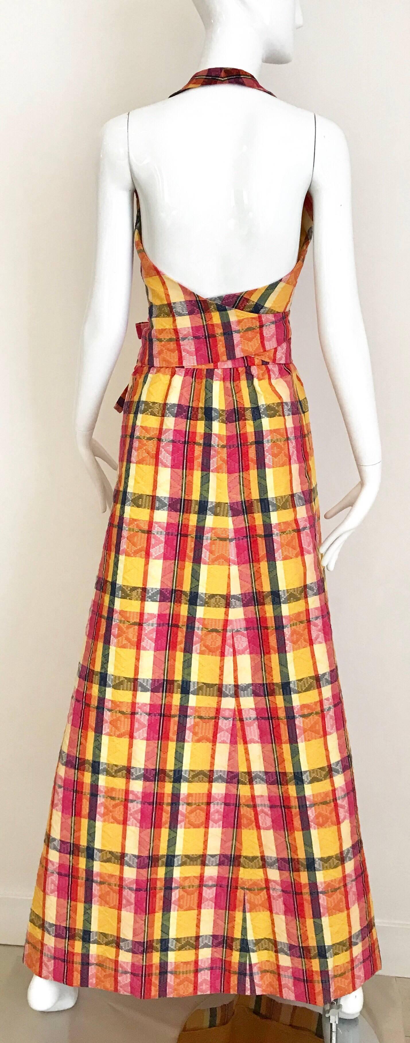 Women's Givenchy Yellow and Orange Plaid Halter Top and Skirt set, 1970s  For Sale