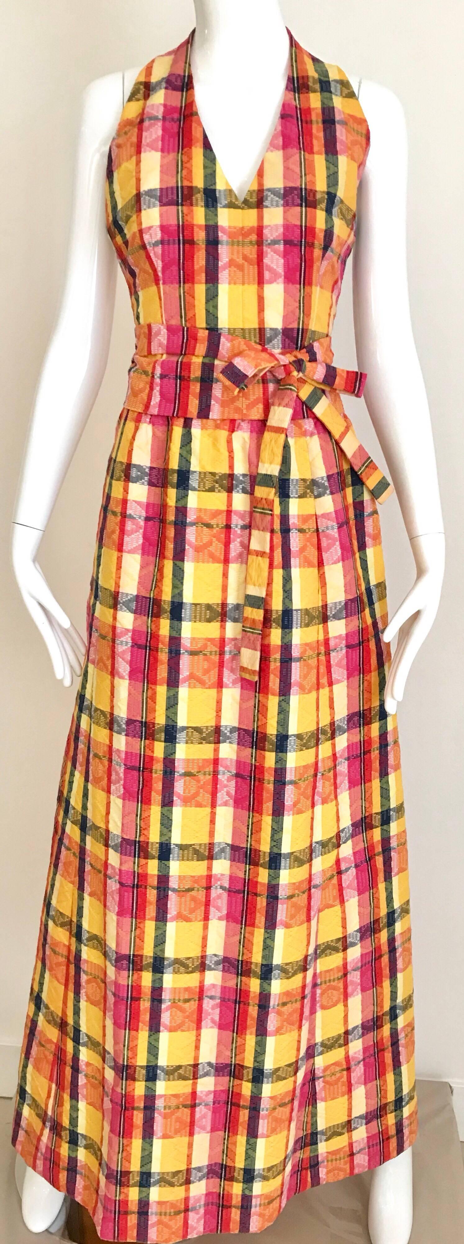 Givenchy Yellow and Orange Plaid Halter Top and Skirt set, 1970s  For Sale 2