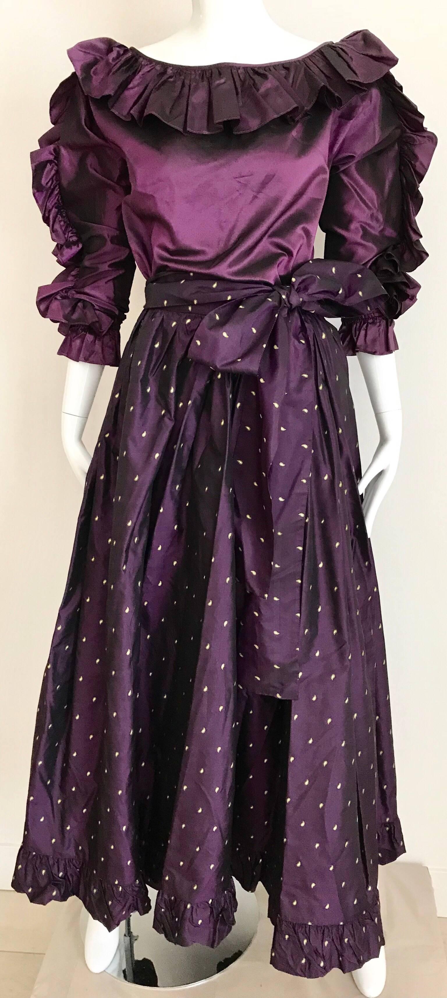 Ensemble chemisier et jupe longue en soie violette Rive Gauche de Saint Laurent, années 1990  Excellent état - En vente à Beverly Hills, CA