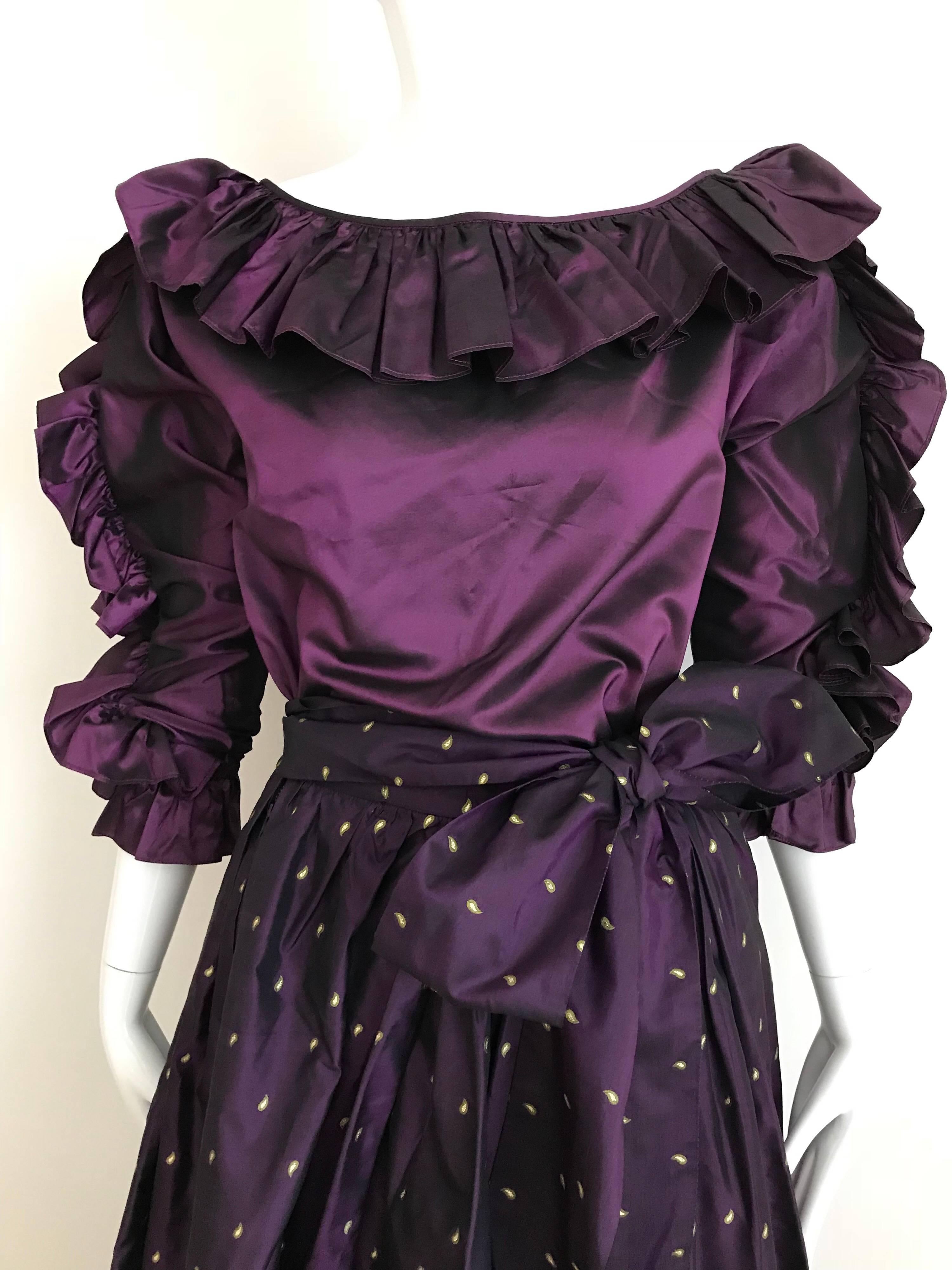 Ensemble chemisier et jupe longue en soie violette Rive Gauche de Saint Laurent, années 1990  en vente 1