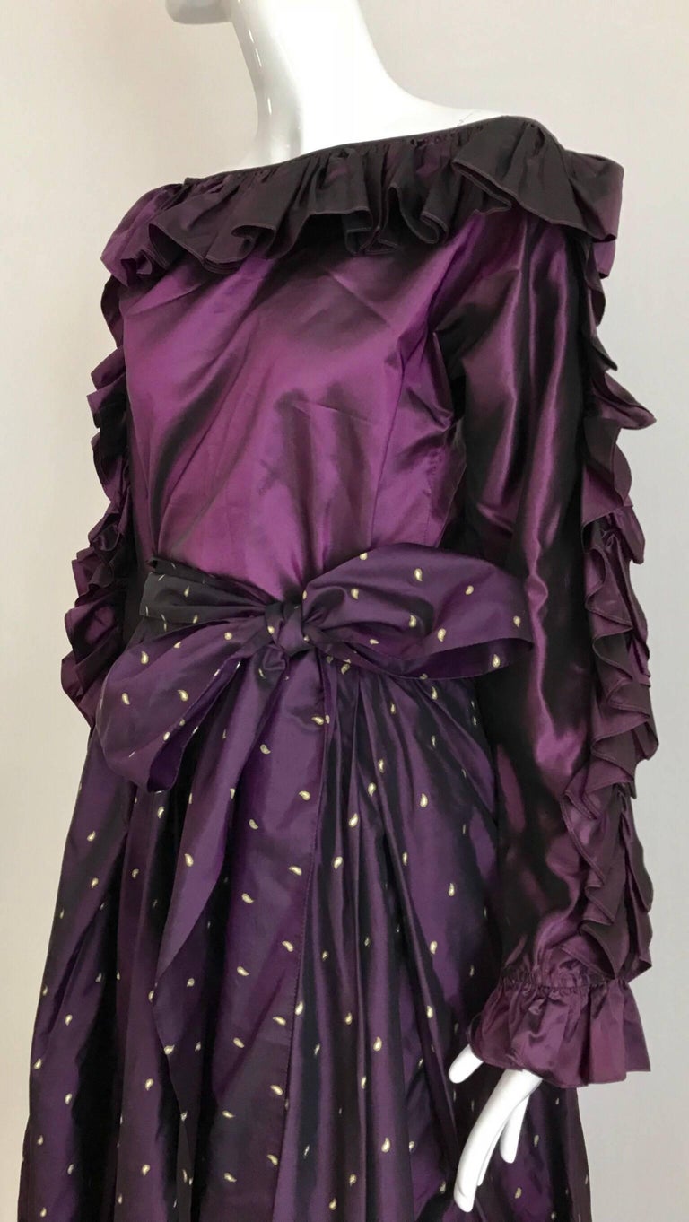 Saint Laurent Rive Gauche Purple Silk Blouse and Maxi Skirt Ensemble, 1990s  For Sale 2