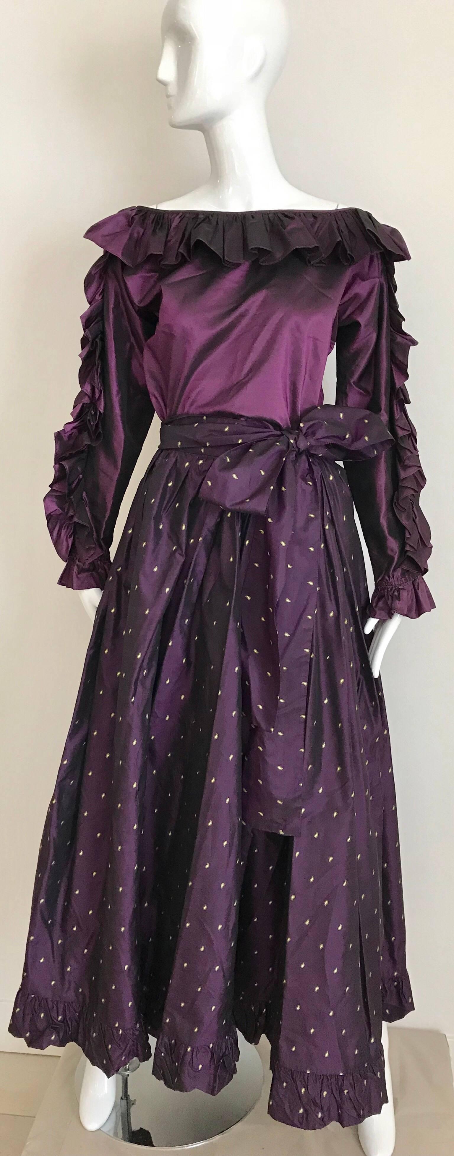 Saint Laurent Rive Gauche Purple Silk Blouse and Maxi Skirt Ensemble, 1990s For Sale 4