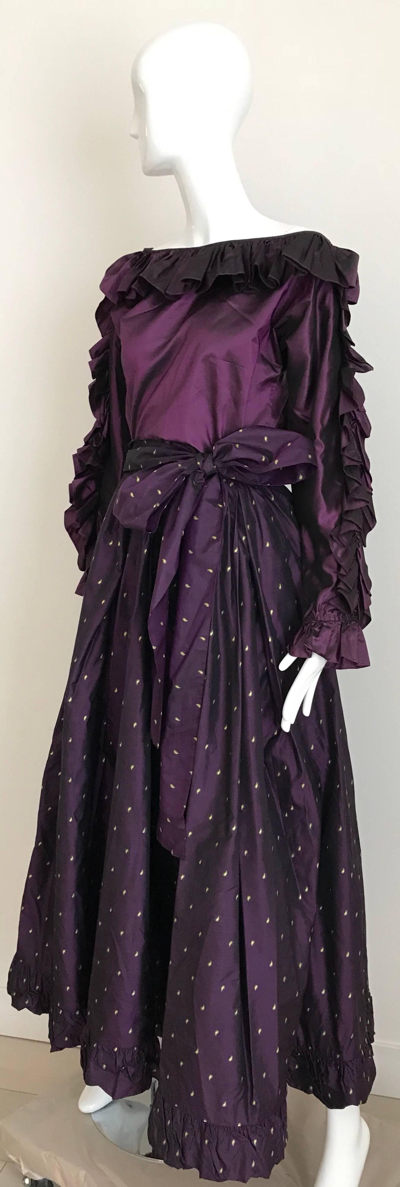 Ensemble chemisier et jupe longue en soie violette Rive Gauche de Saint Laurent, années 1990  en vente 5
