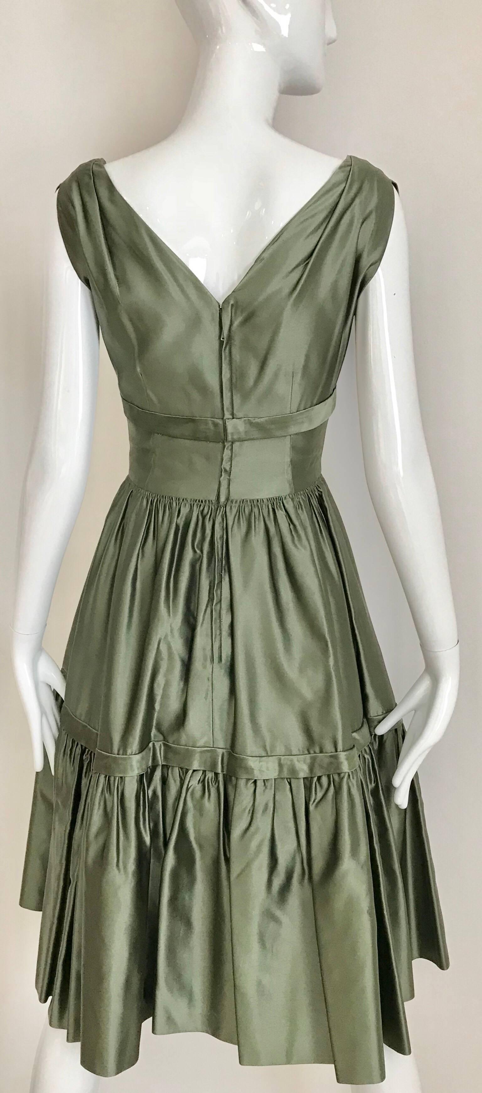 Gray Christian Dior Green Silk Cocktail Dress, 1950s 