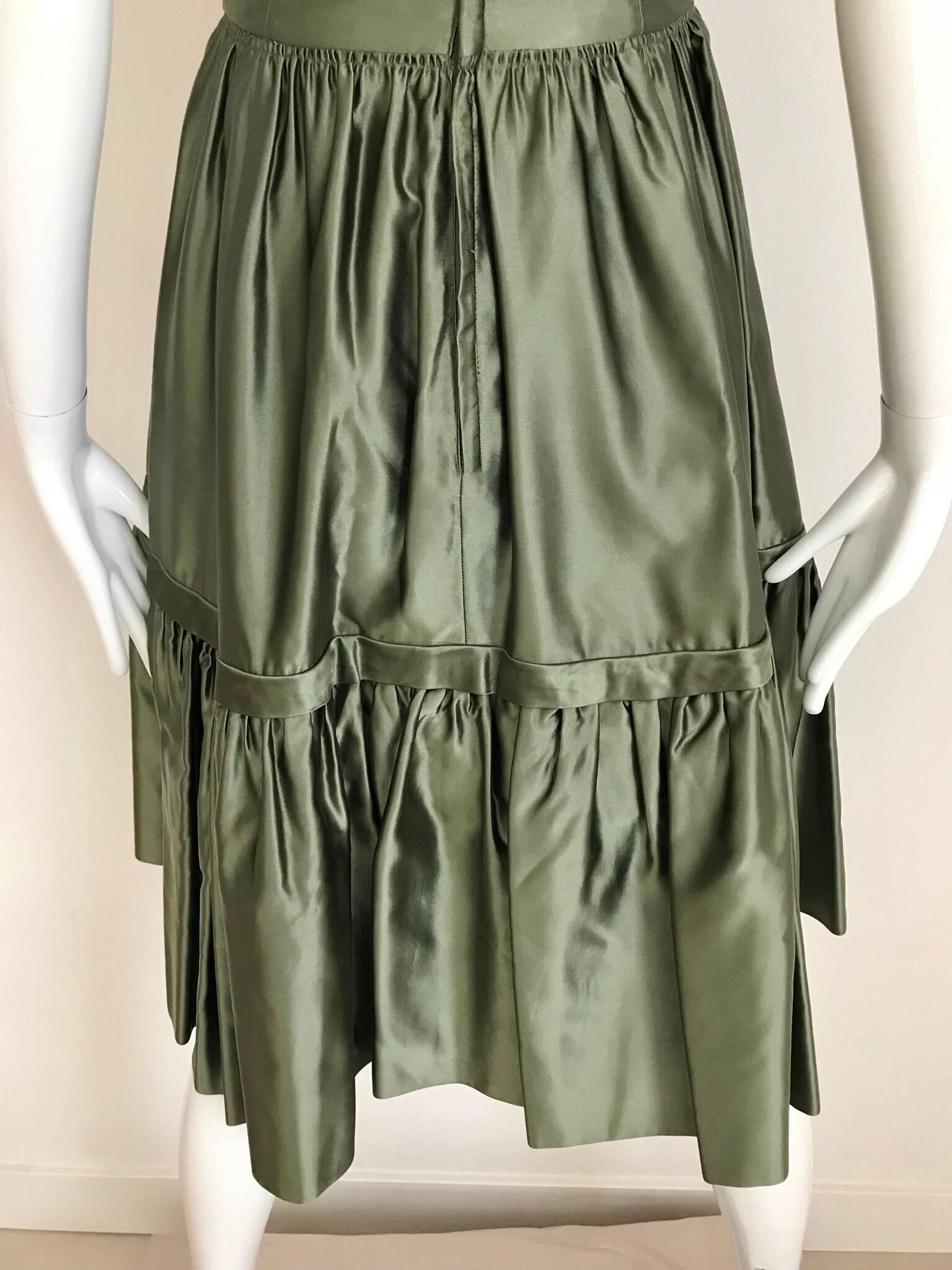 Christian Dior Green Silk Cocktail Dress, 1950s In Good Condition In Beverly Hills, CA