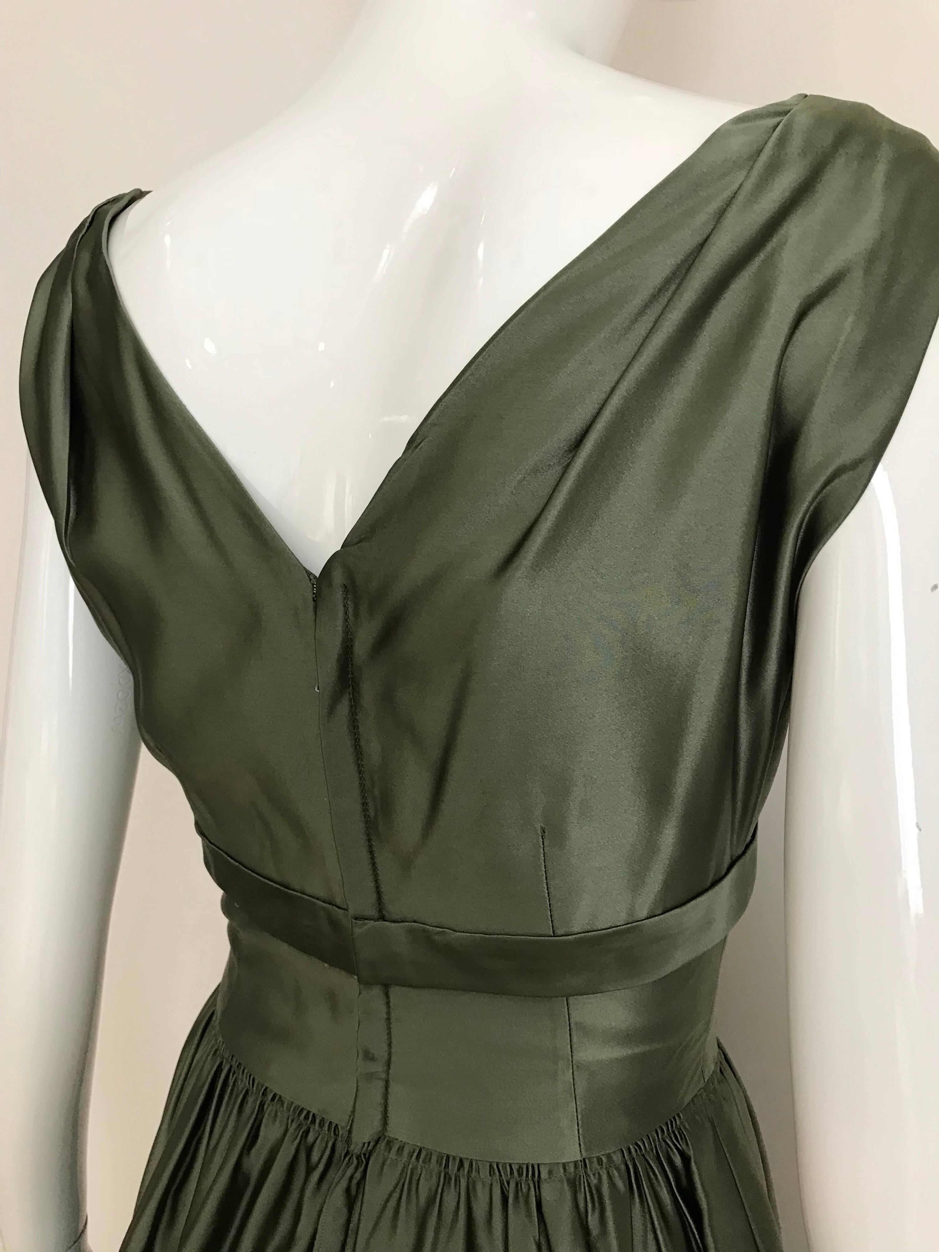 Women's Christian Dior Green Silk Cocktail Dress, 1950s 