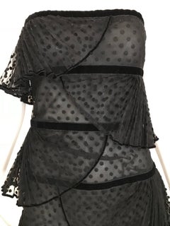 Christian Dior by Gianfranco Ferre Black Lace Strapless Velvet flocked Gown