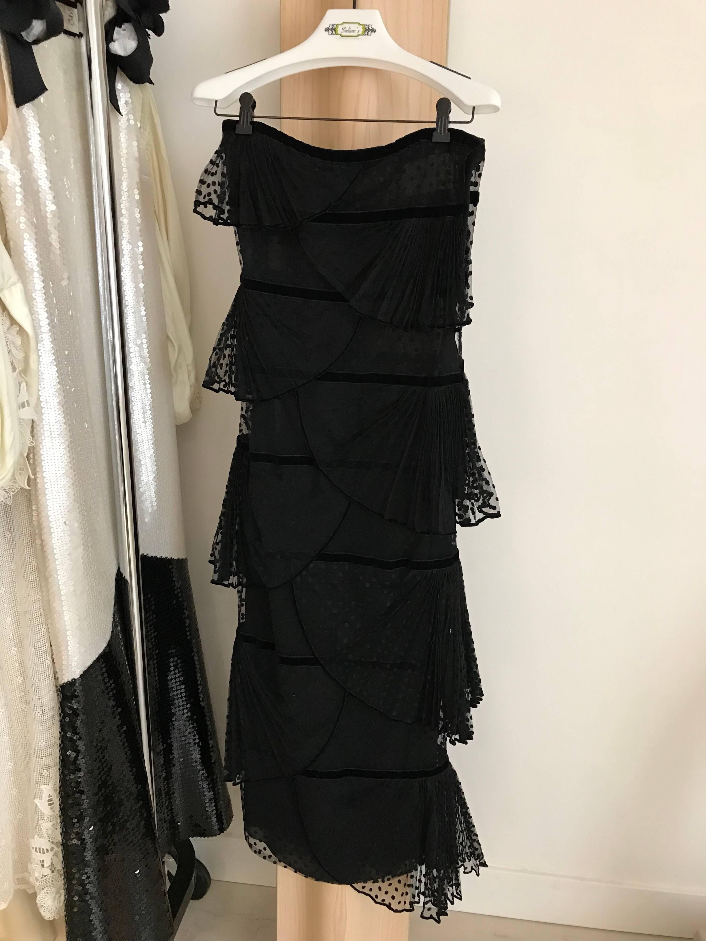  Christian Dior by Gianfranco Ferre Black Lace Strapless Velvet flocked Gown   6