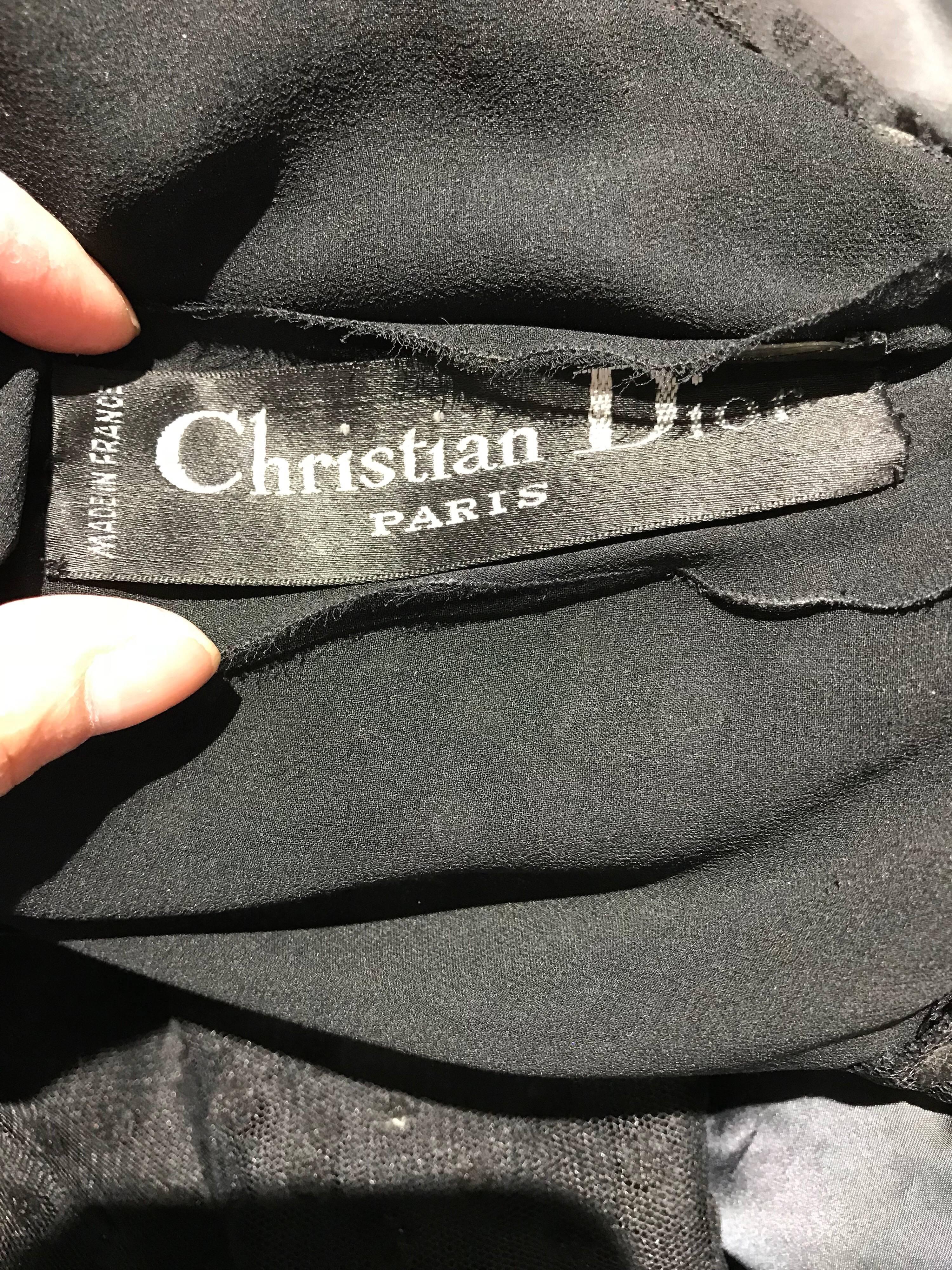  Christian Dior by Gianfranco Ferre Black Lace Strapless Velvet flocked Gown   1